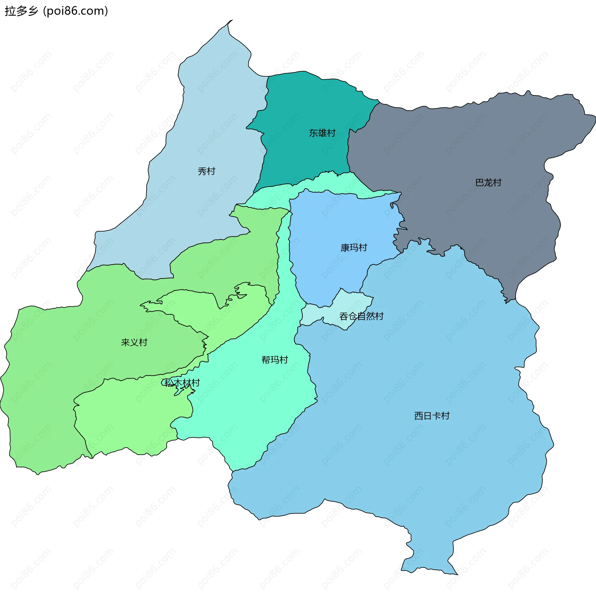拉多乡边界地图(五级行政区划)