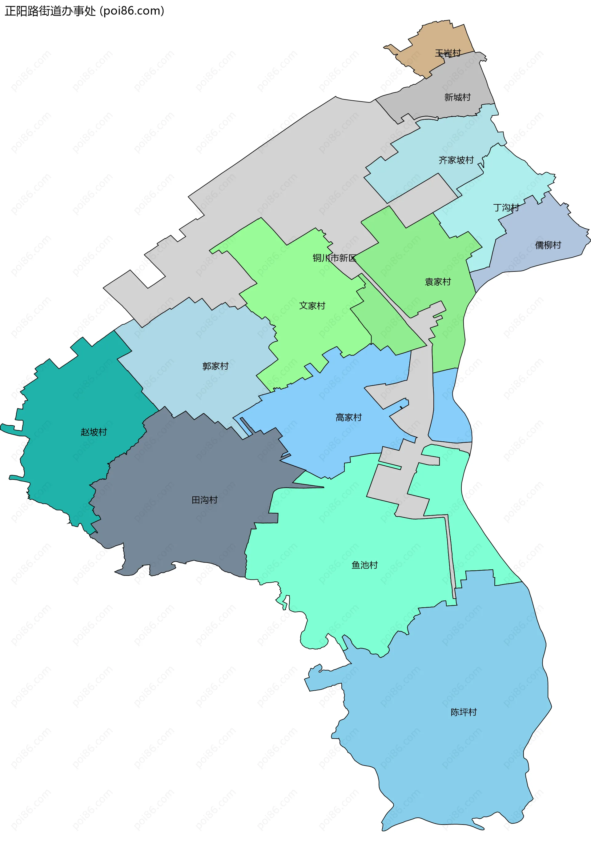 正阳路街道办事处边界地图(五级行政区划)