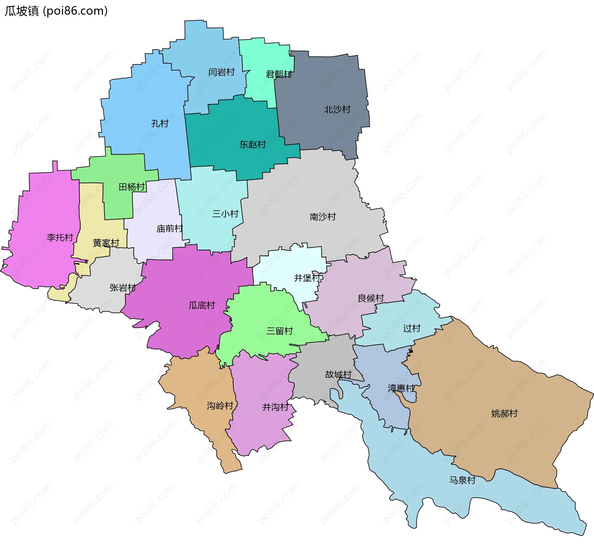 瓜坡镇边界地图(五级行政区划)