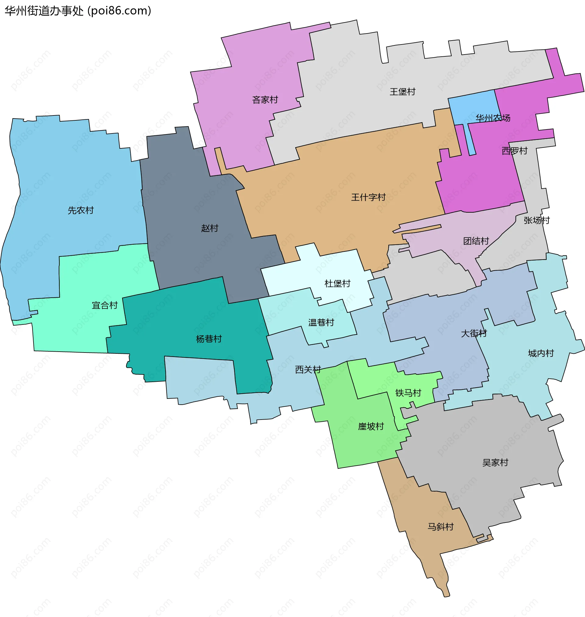 华州街道办事处边界地图(五级行政区划)