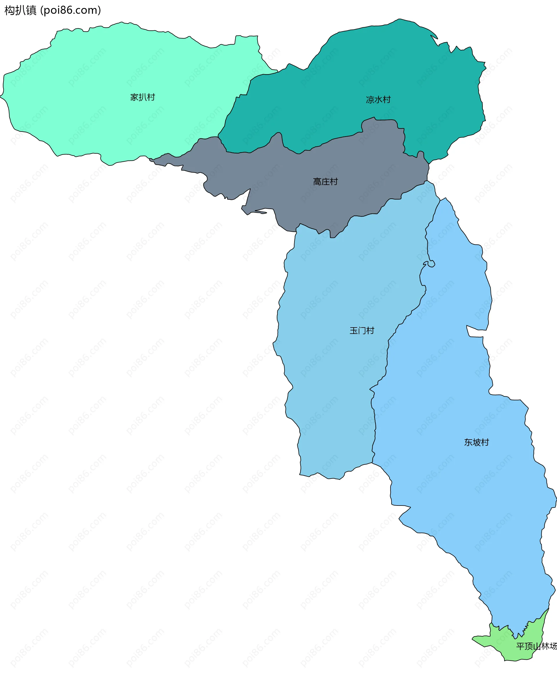 构扒镇边界地图(五级行政区划)