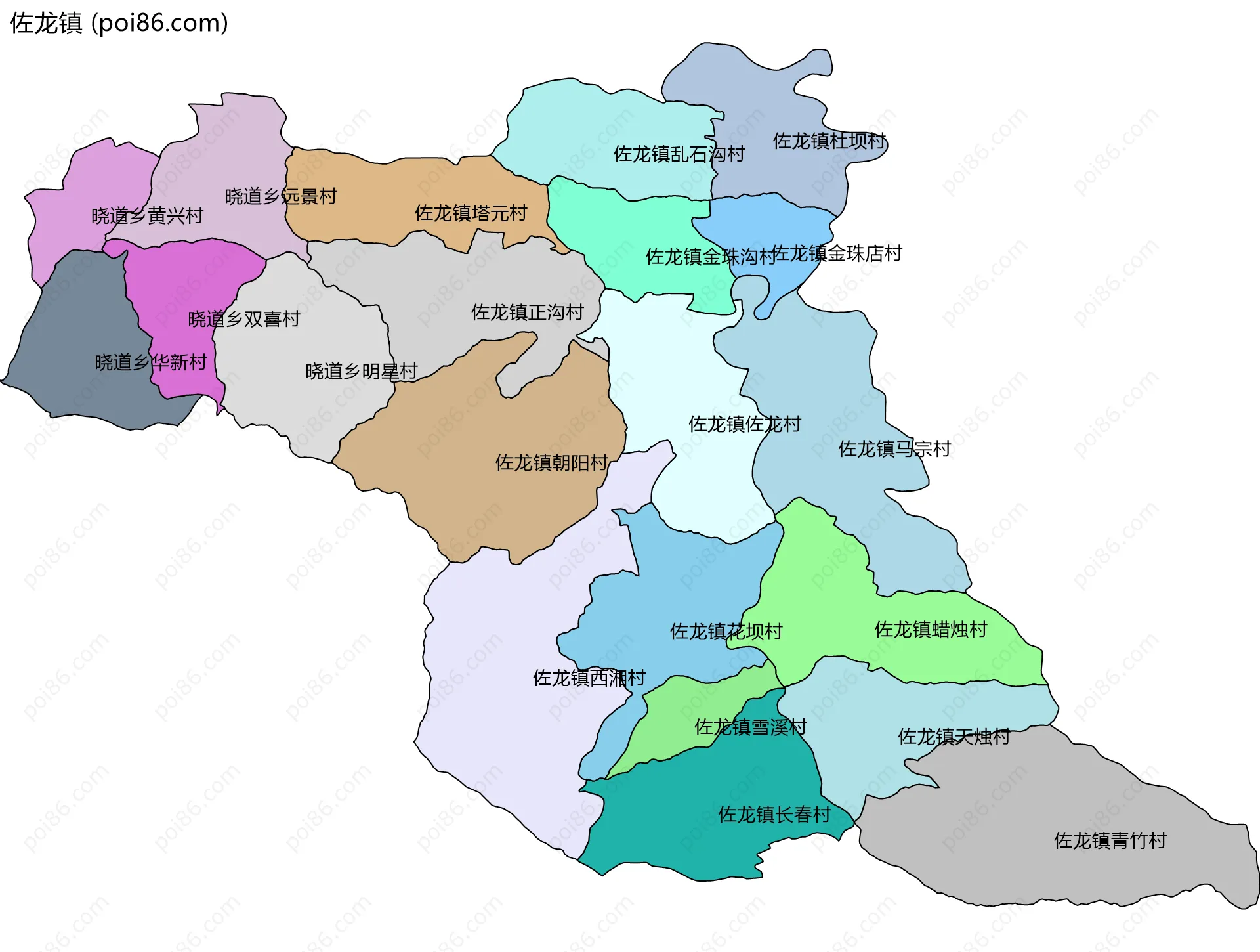 佐龙镇边界地图(五级行政区划)