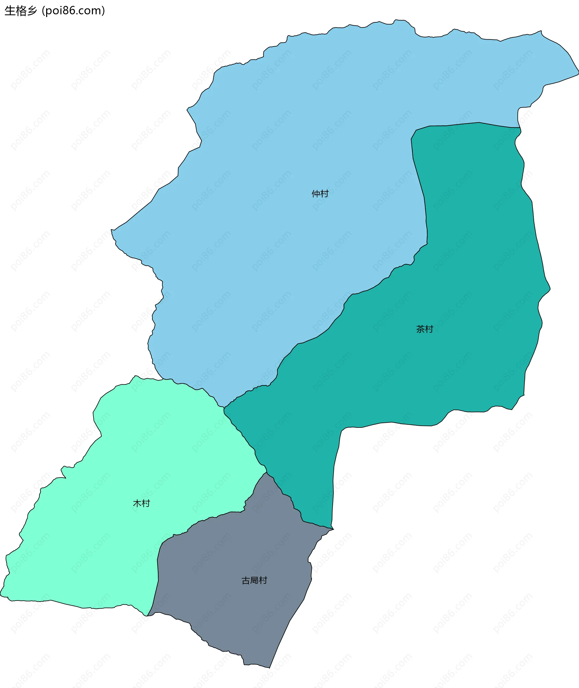 生格乡边界地图(五级行政区划)