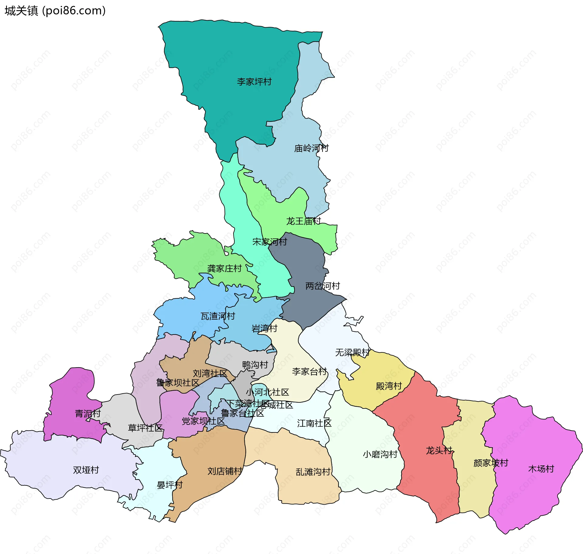 城关镇边界地图(五级行政区划)