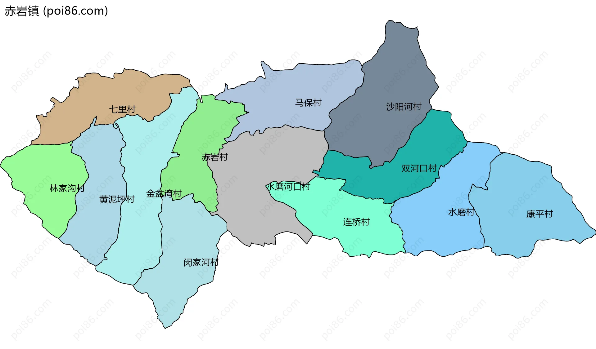 赤岩镇边界地图(五级行政区划)