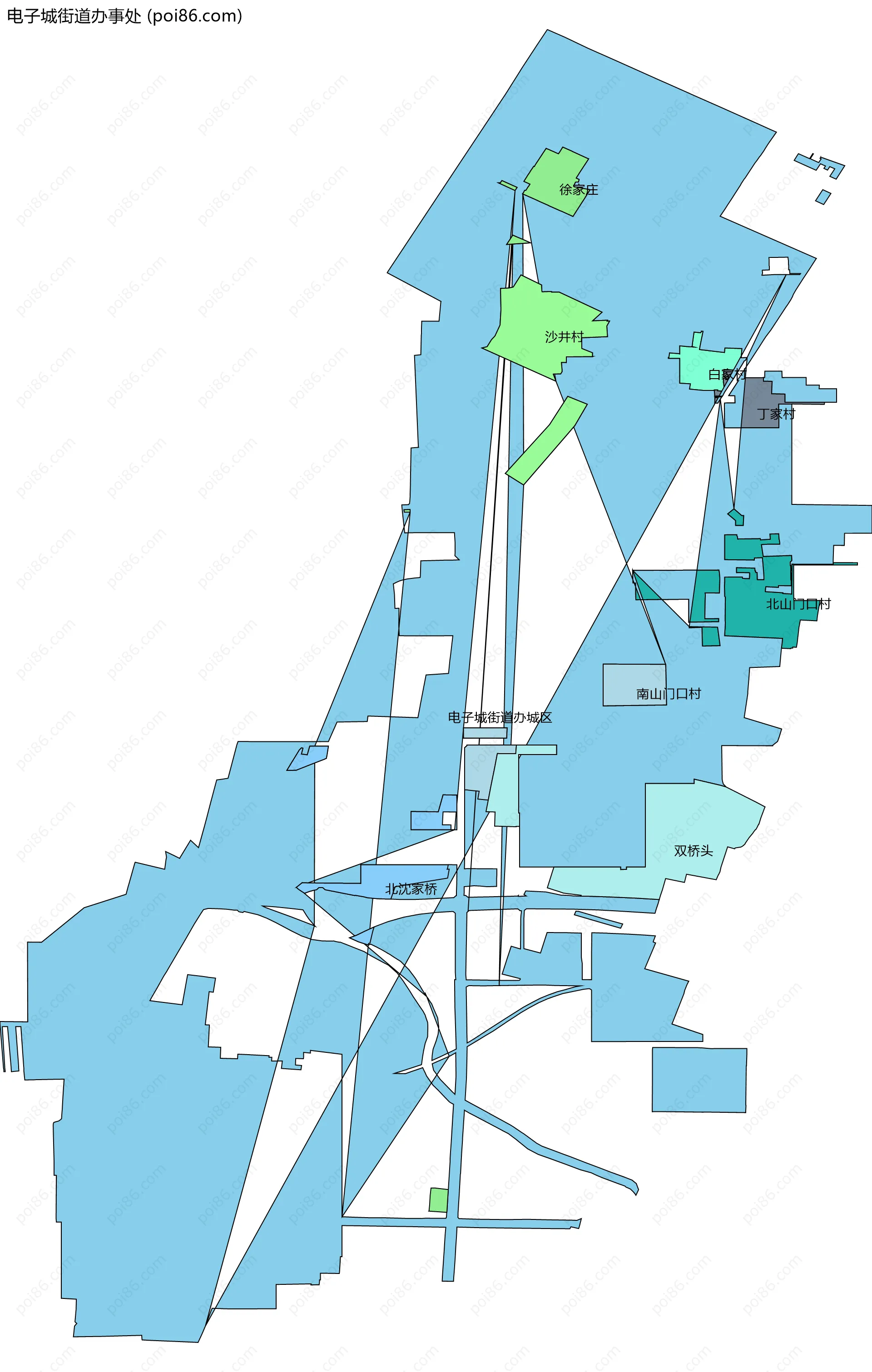 电子城街道办事处边界地图(五级行政区划)