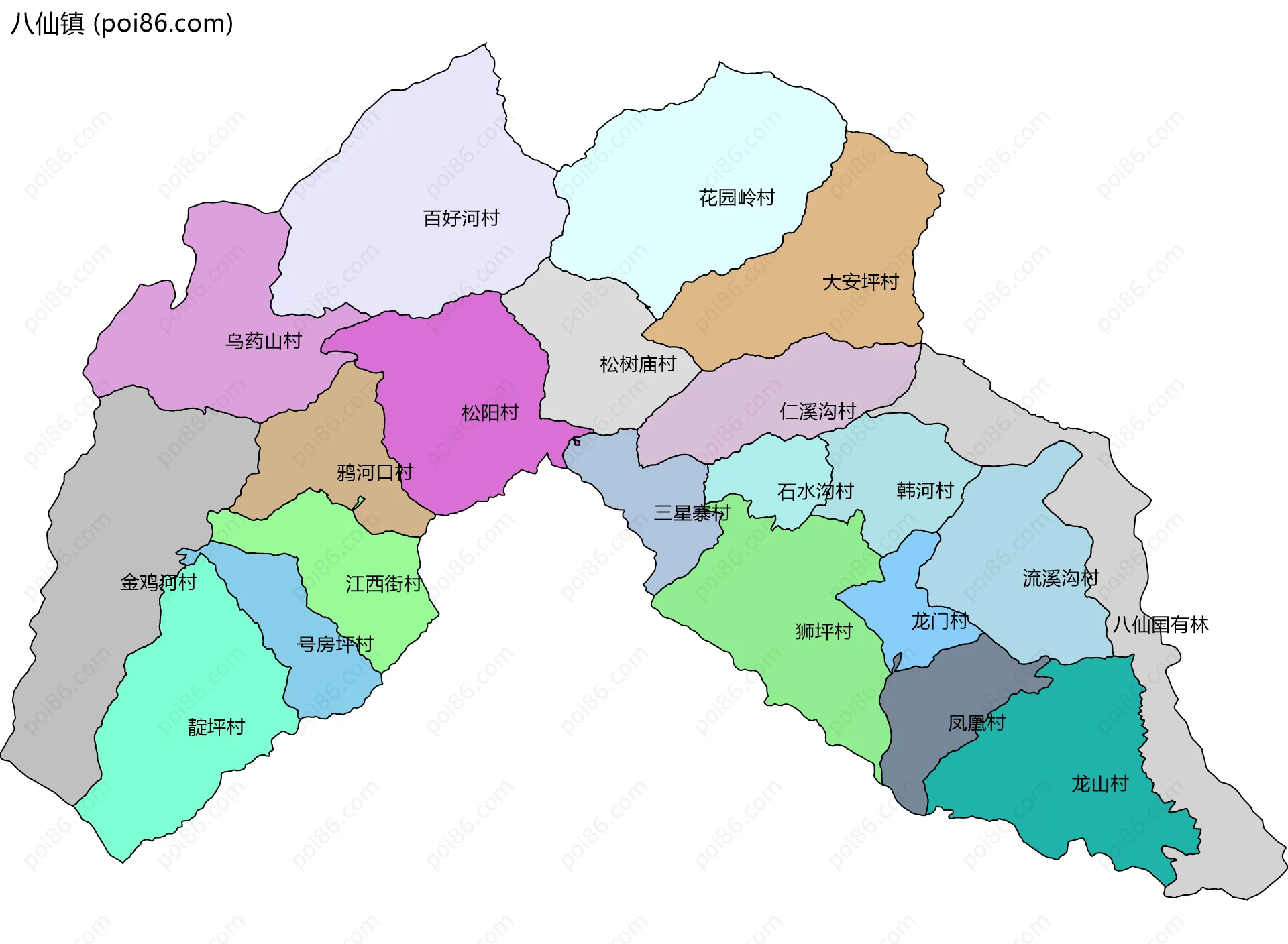 八仙镇边界地图(五级行政区划)