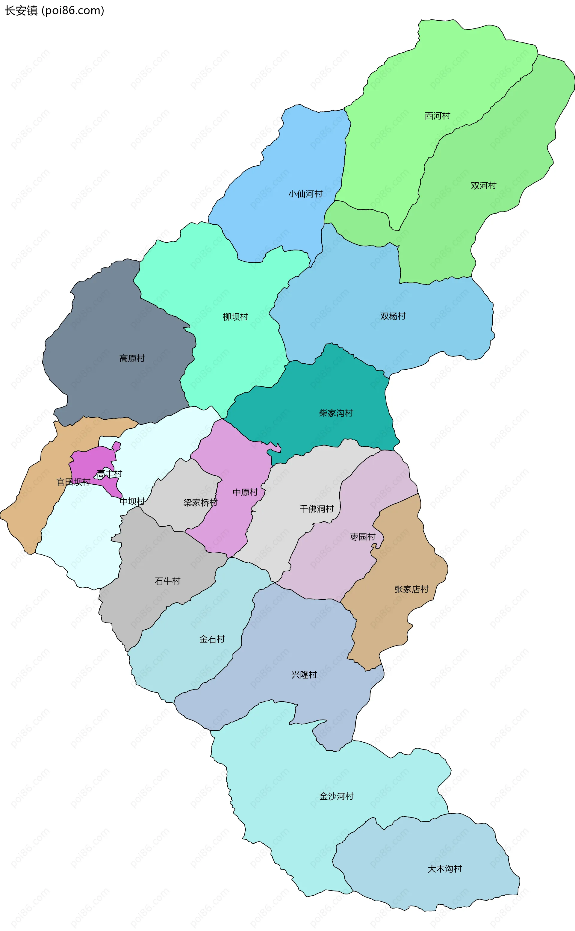 长安镇边界地图(五级行政区划)