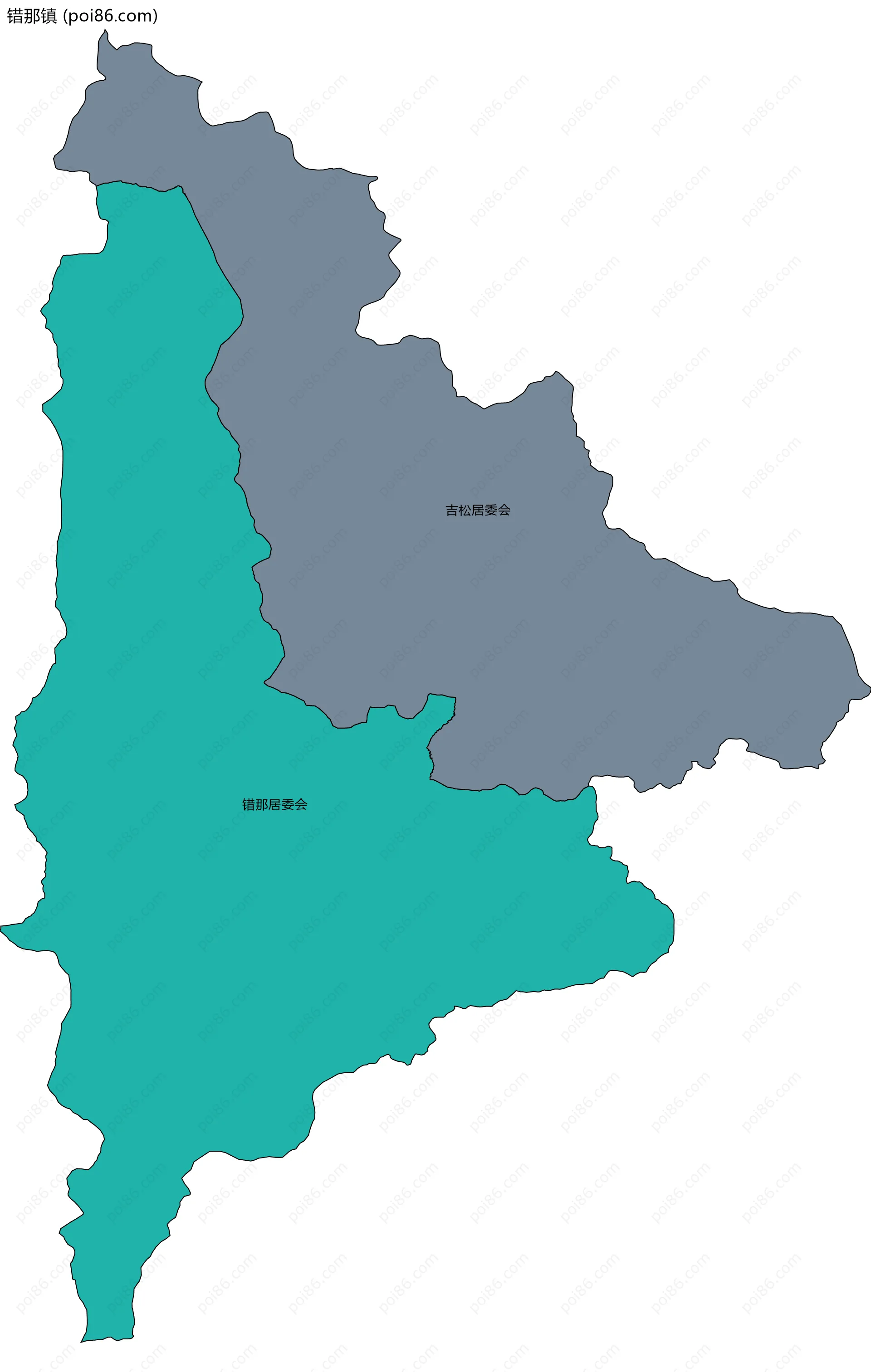 错那镇边界地图(五级行政区划)