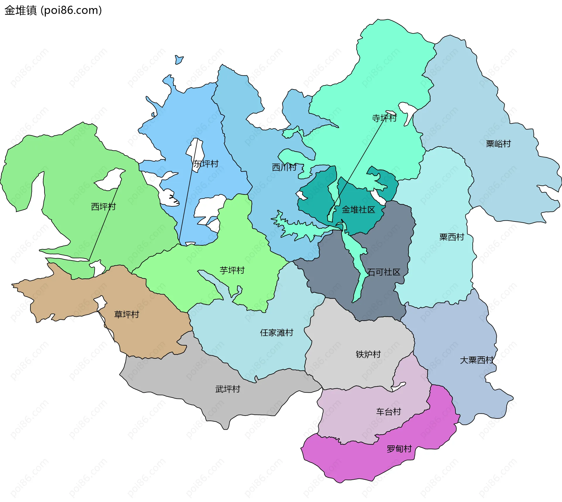金堆镇边界地图(五级行政区划)