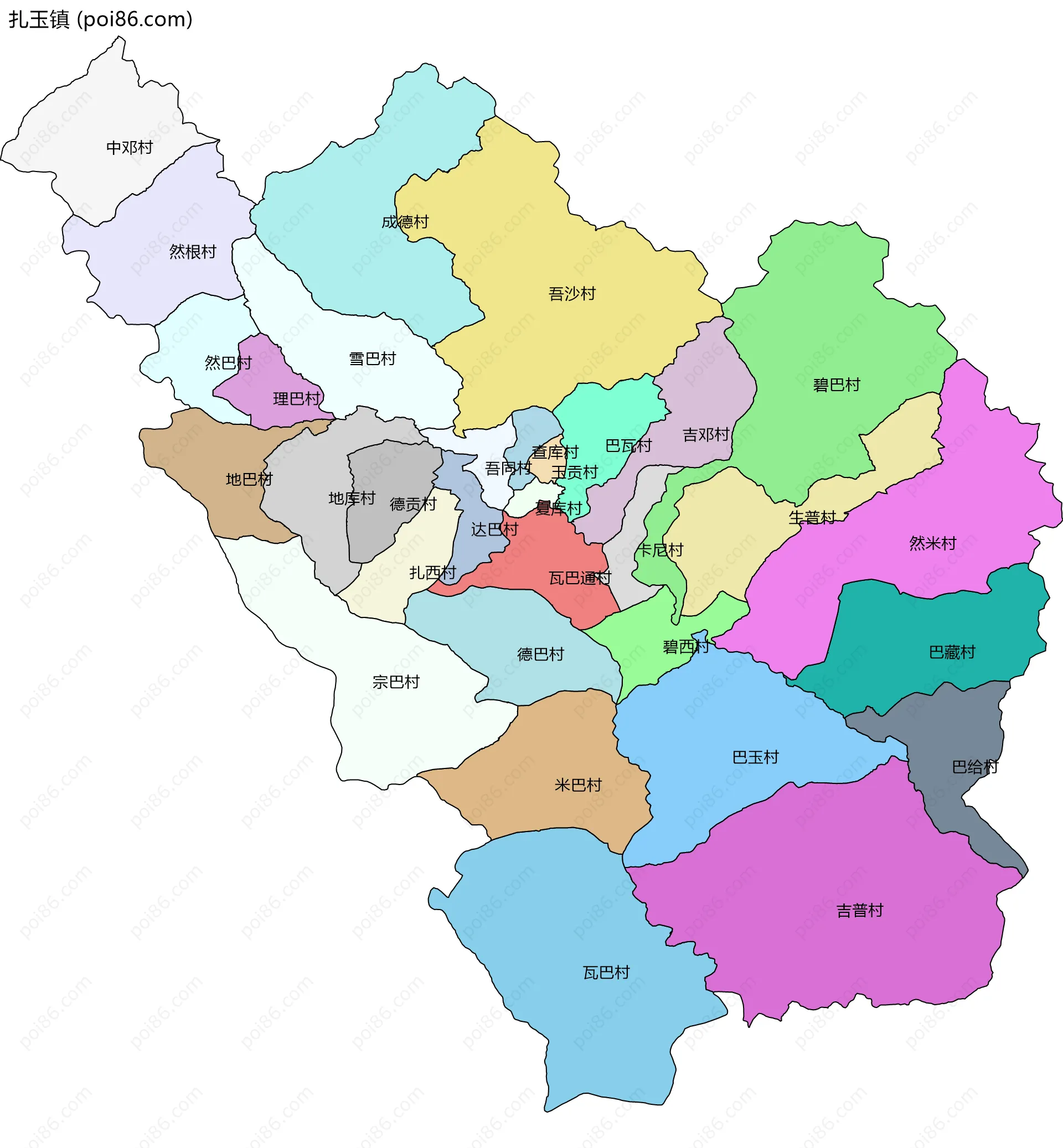 扎玉镇边界地图(五级行政区划)