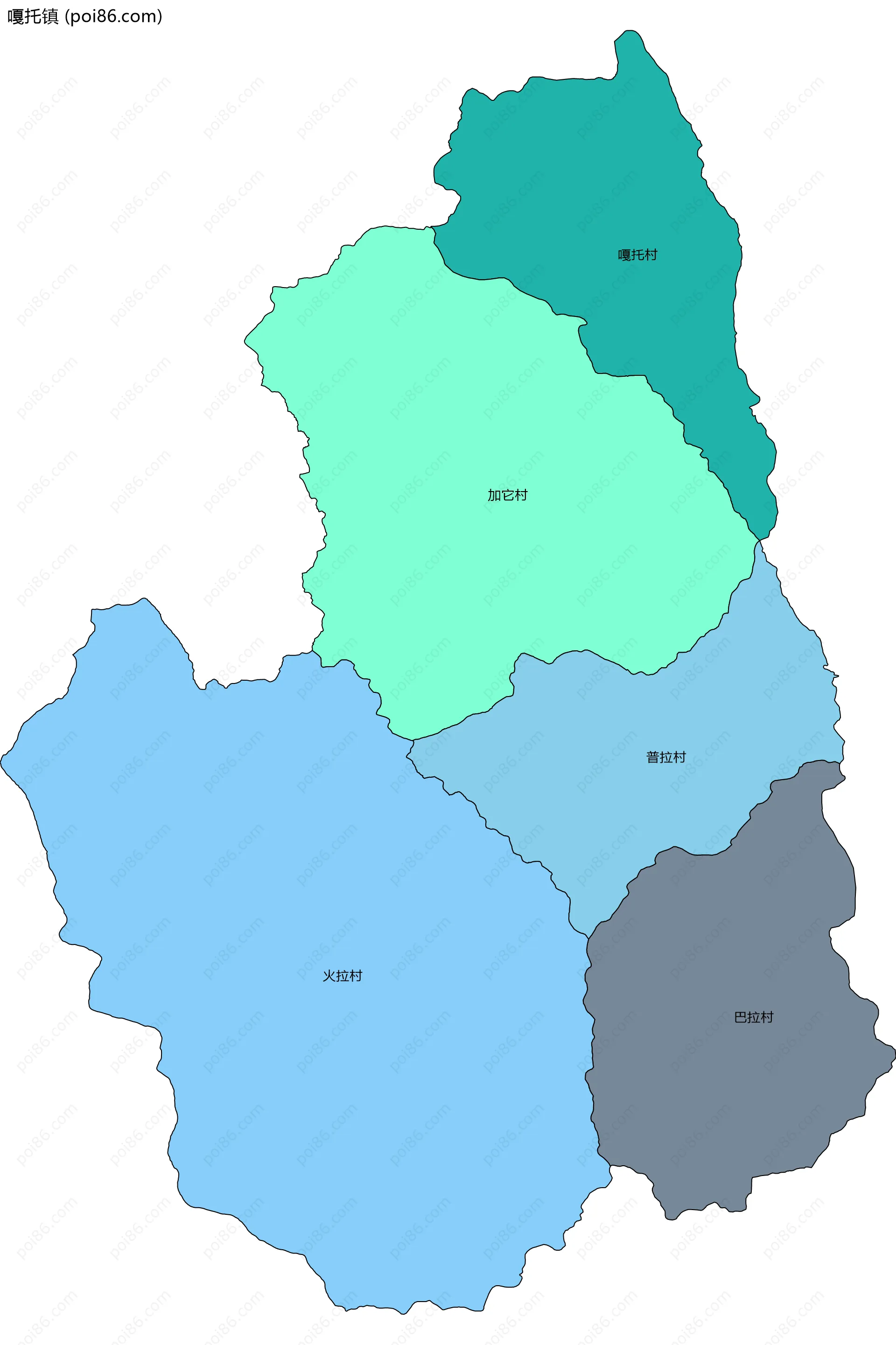 嘎托镇边界地图(五级行政区划)
