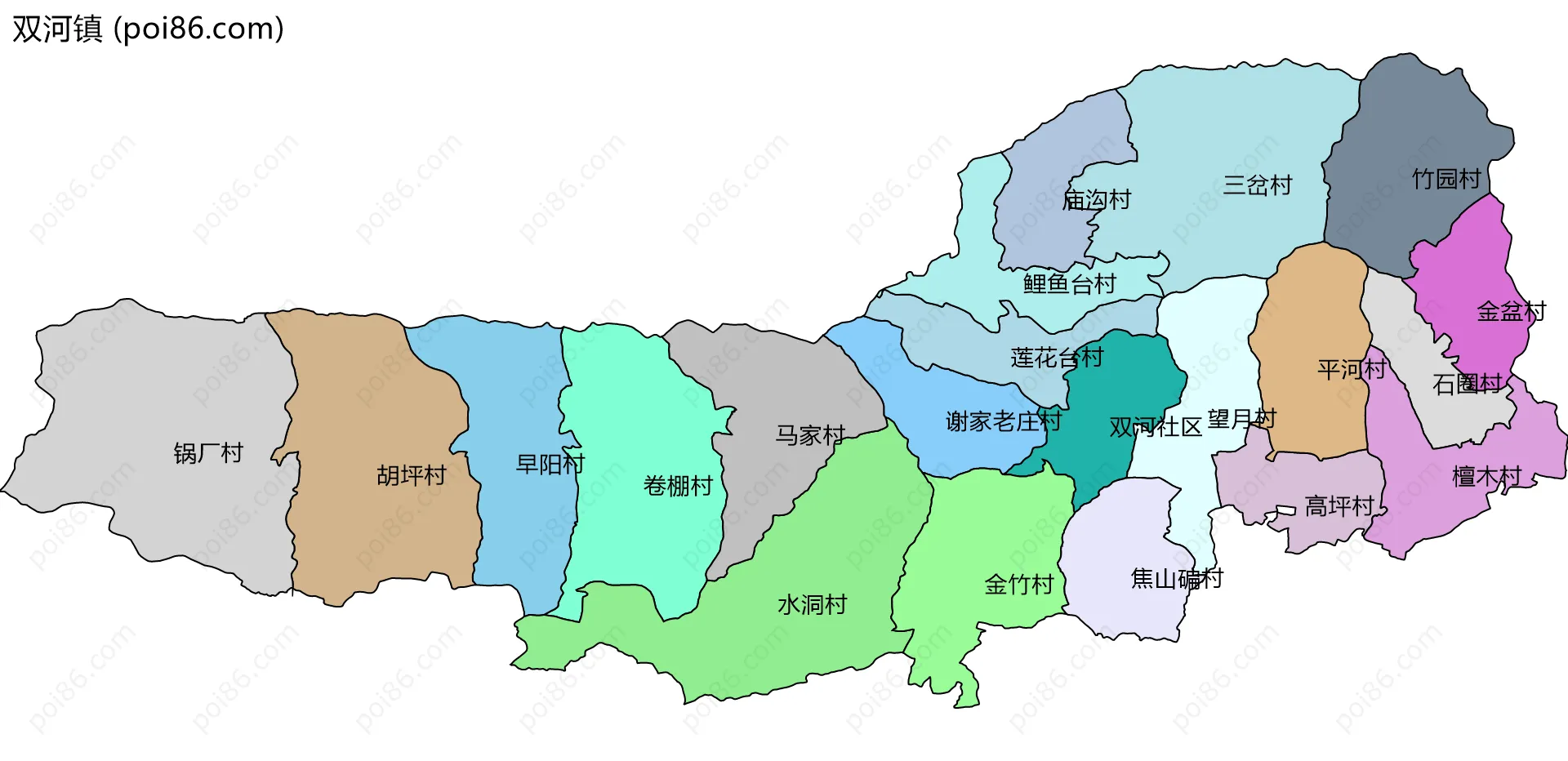 双河镇边界地图(五级行政区划)