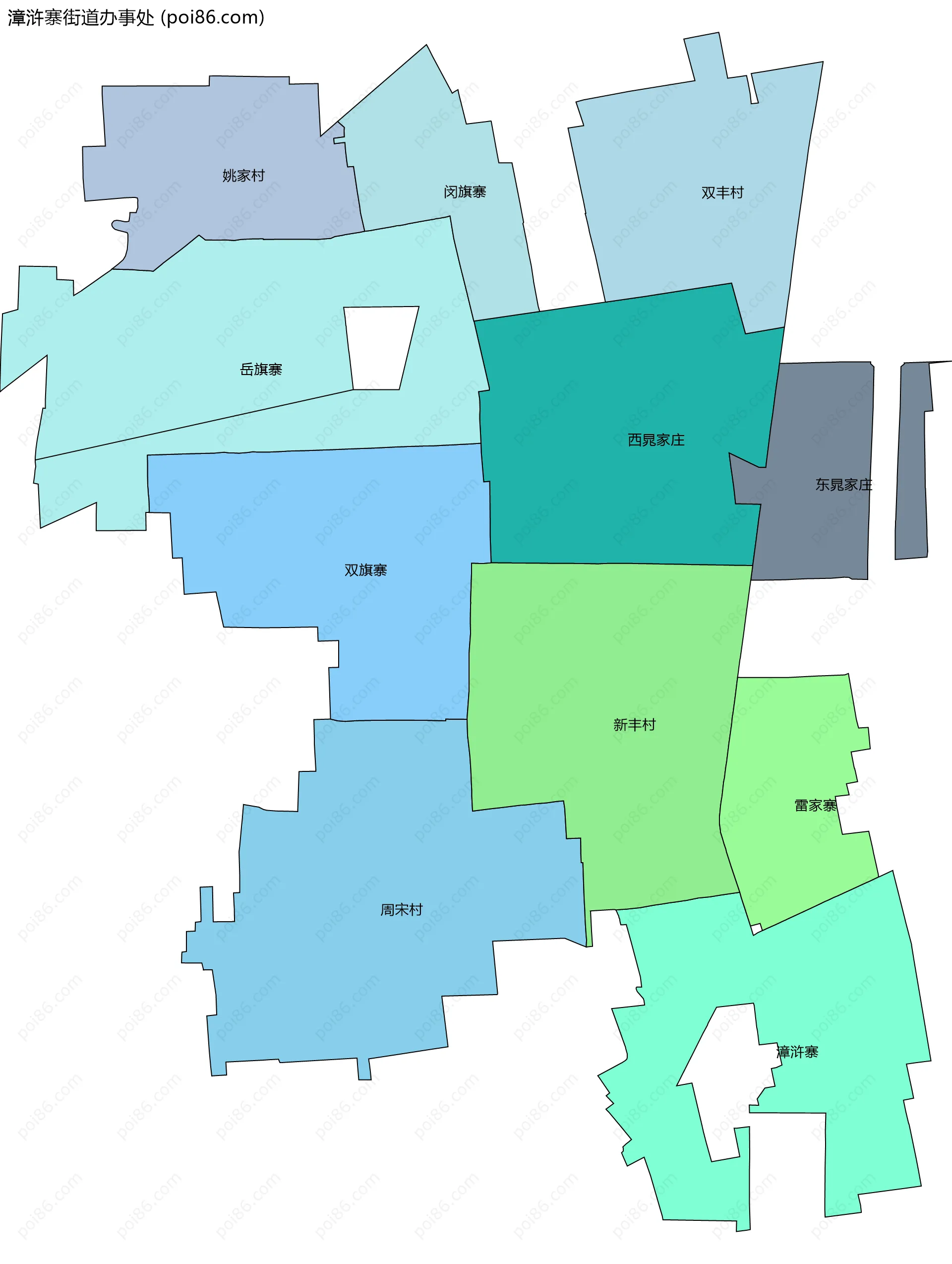漳浒寨街道办事处边界地图(五级行政区划)