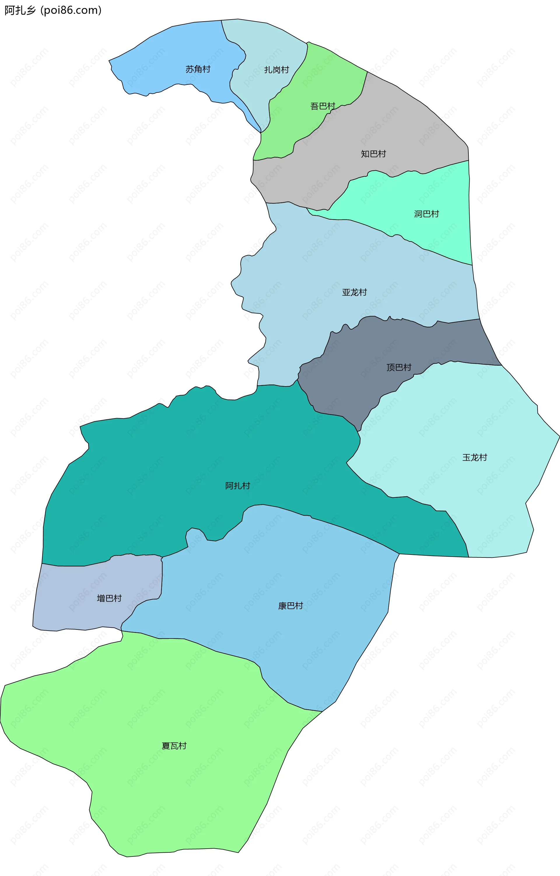 阿扎乡边界地图(五级行政区划)