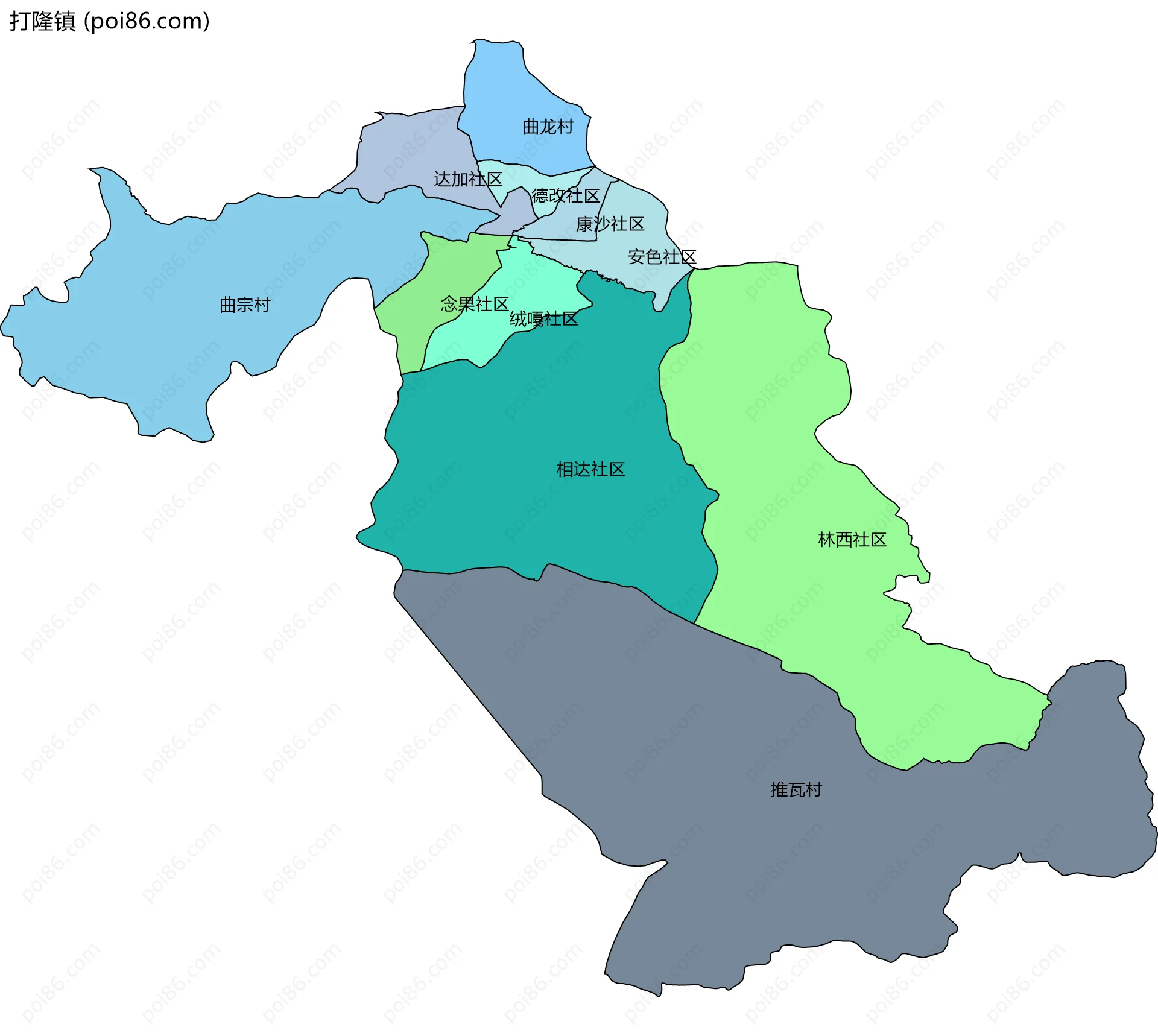 打隆镇边界地图(五级行政区划)