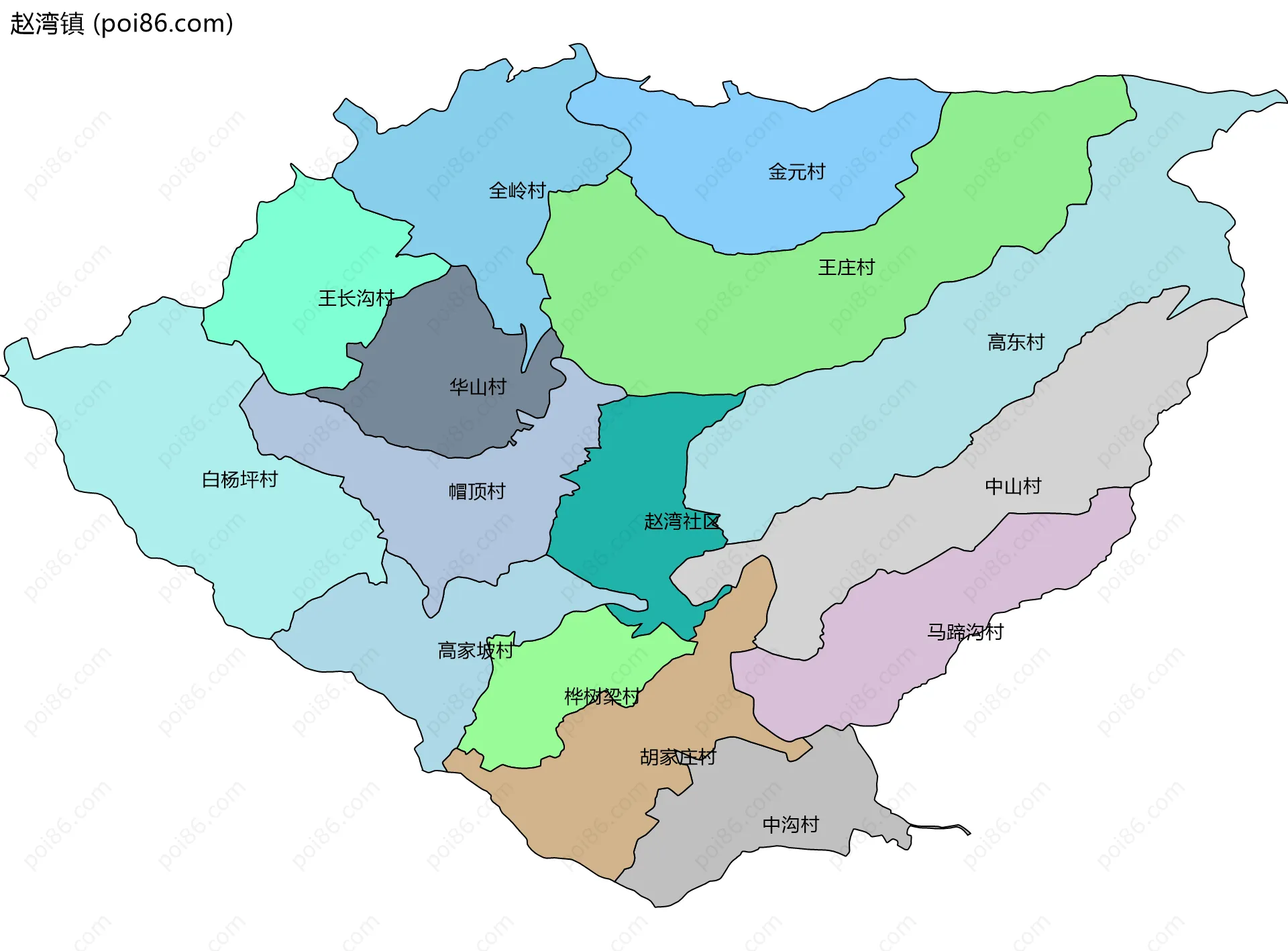 赵湾镇边界地图(五级行政区划)