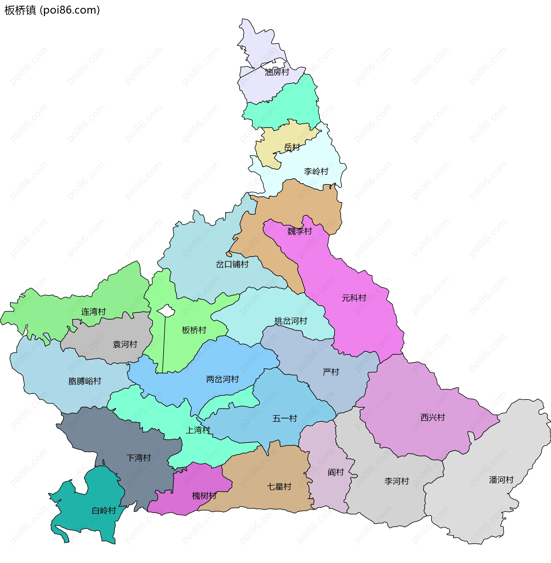 板桥镇边界地图(五级行政区划)