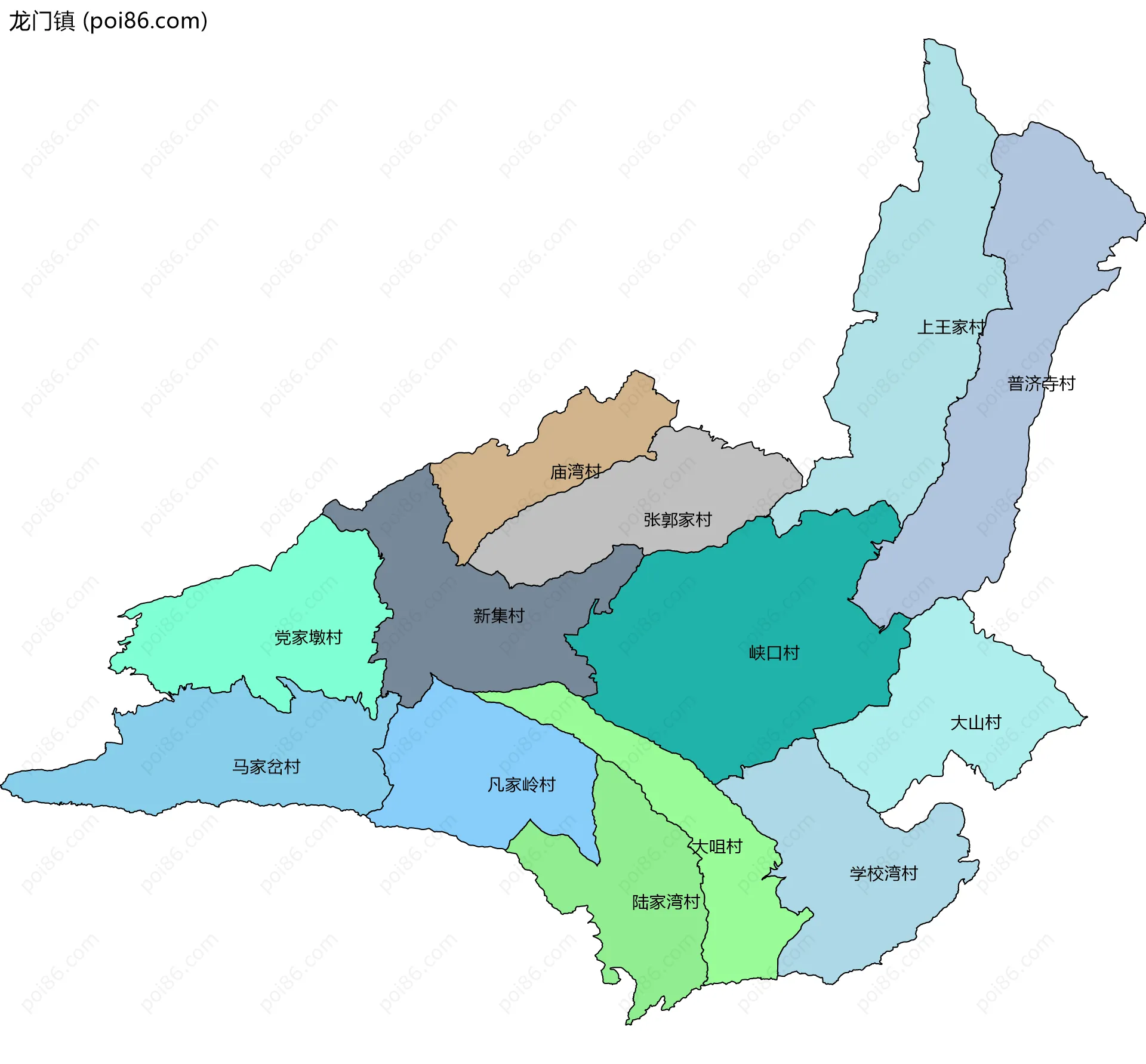 龙门镇边界地图(五级行政区划)