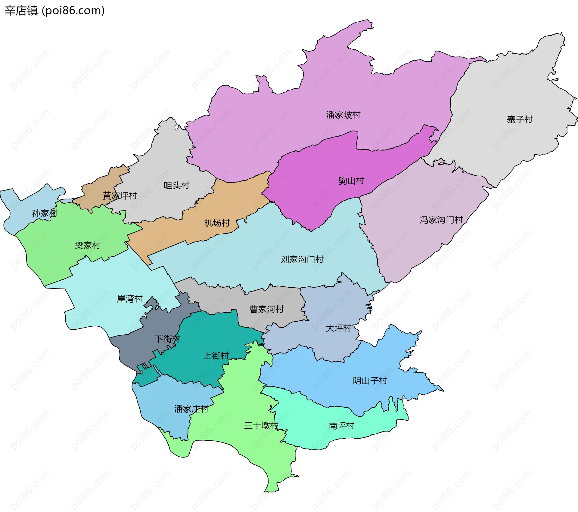 辛店镇边界地图(五级行政区划)