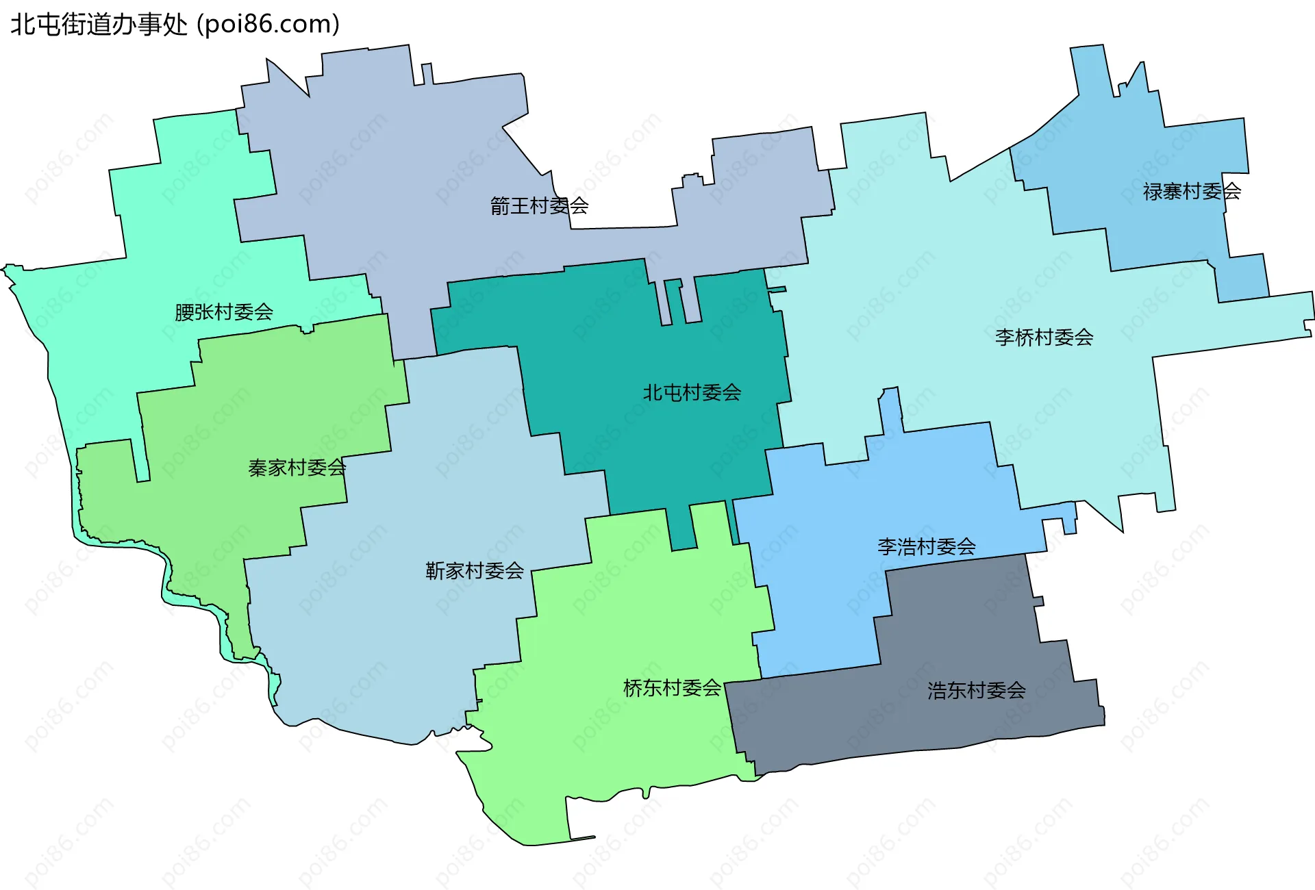 北屯街道办事处边界地图(五级行政区划)