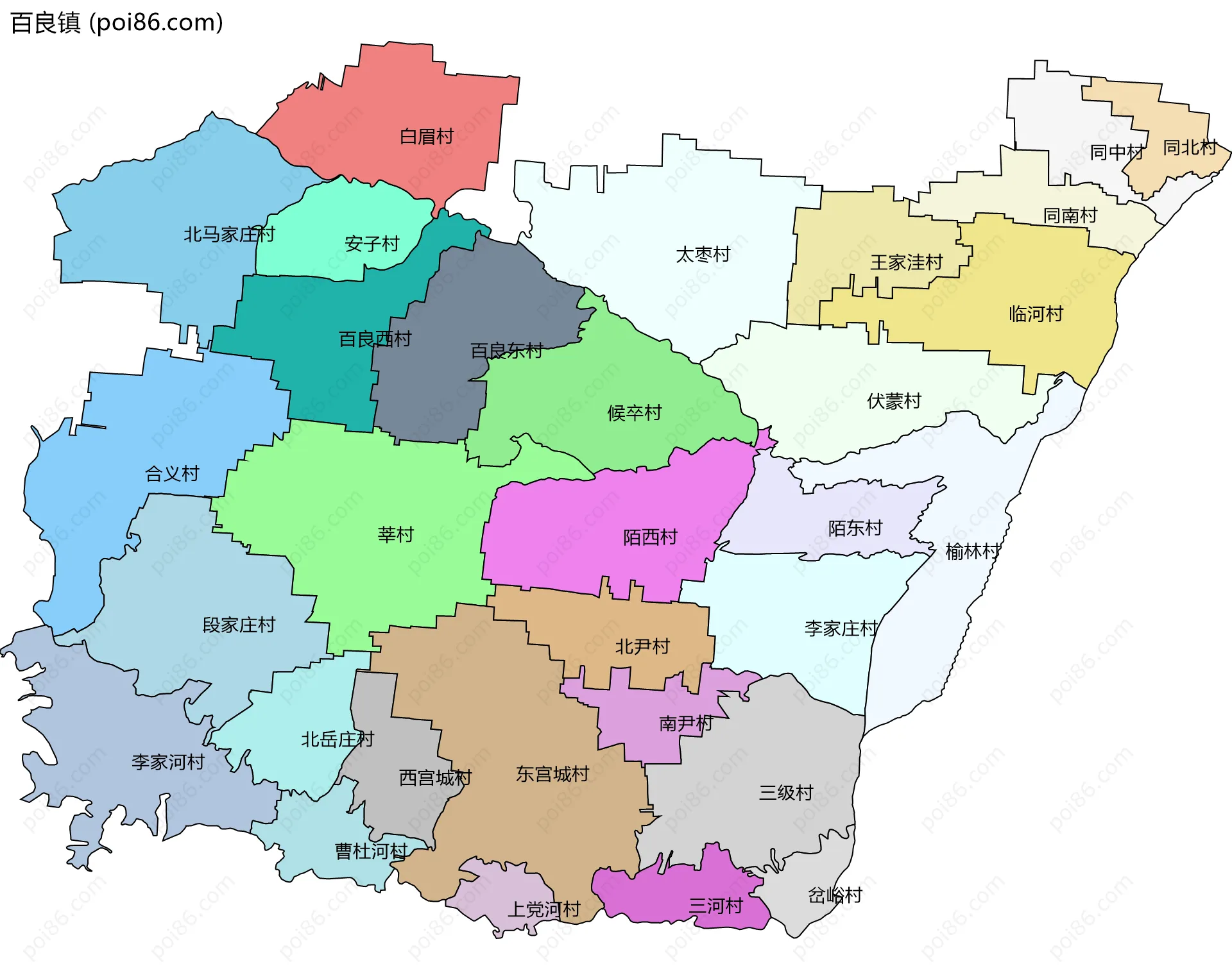 百良镇边界地图(五级行政区划)