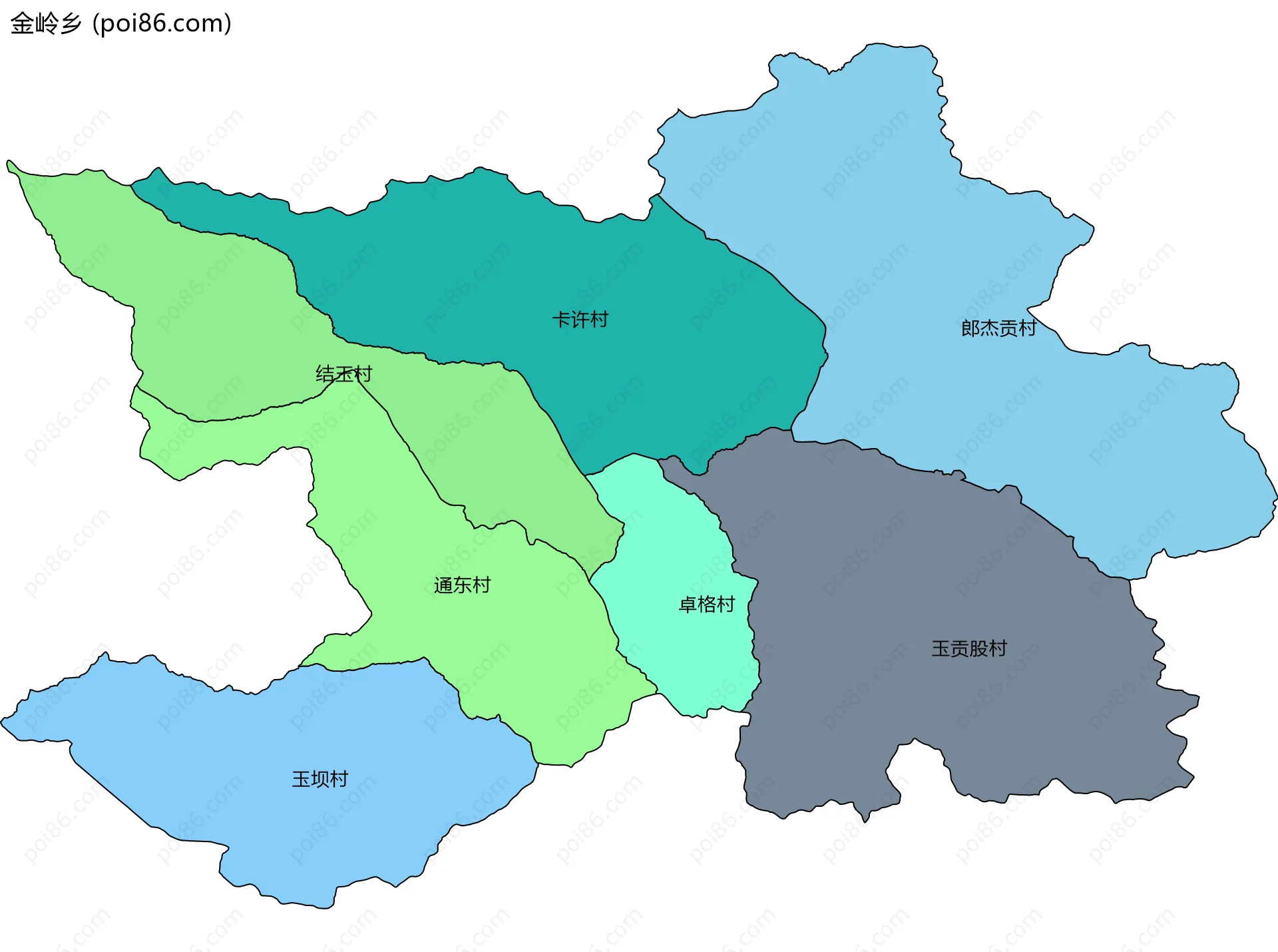 金岭乡边界地图(五级行政区划)