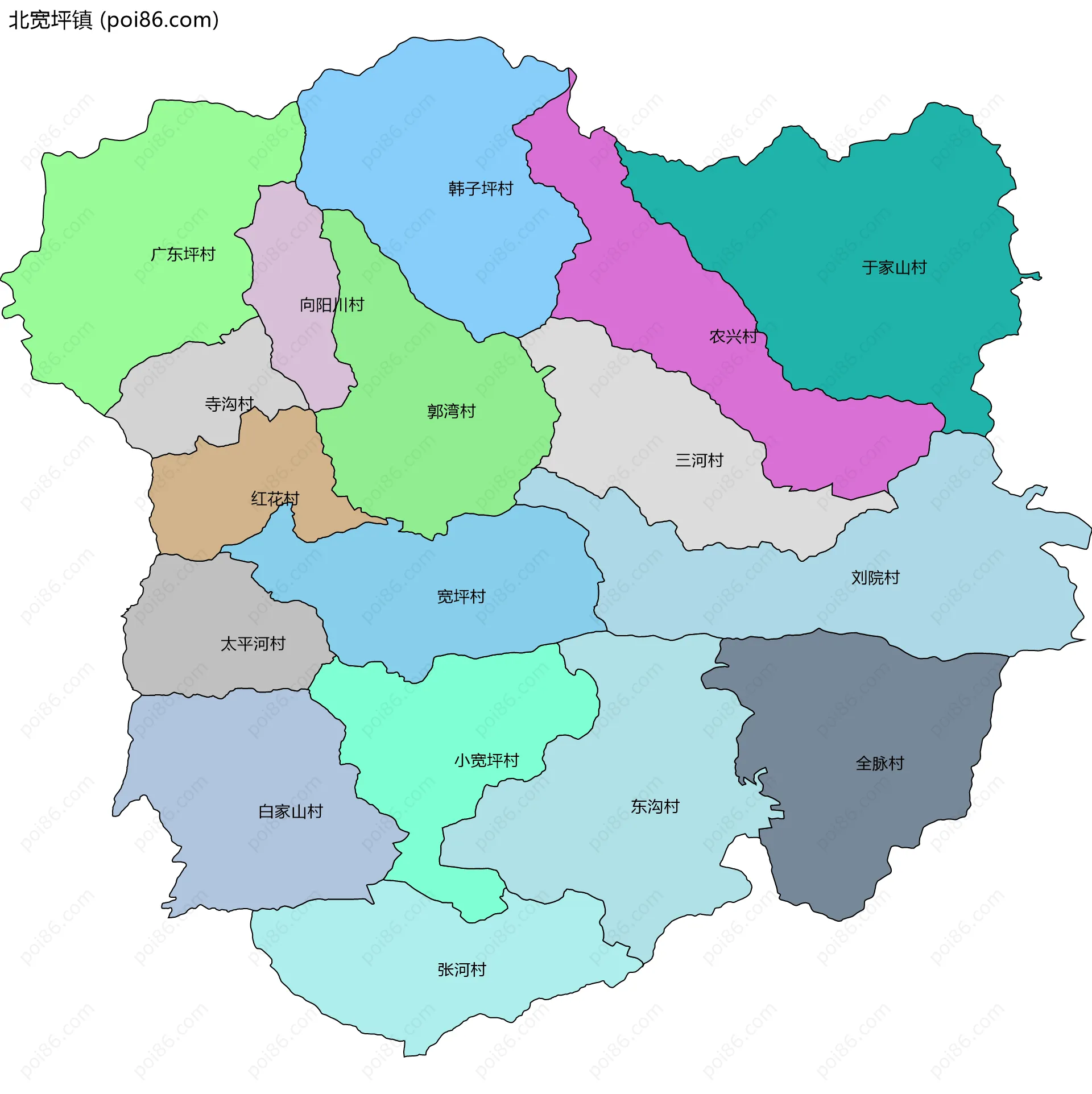 北宽坪镇边界地图(五级行政区划)