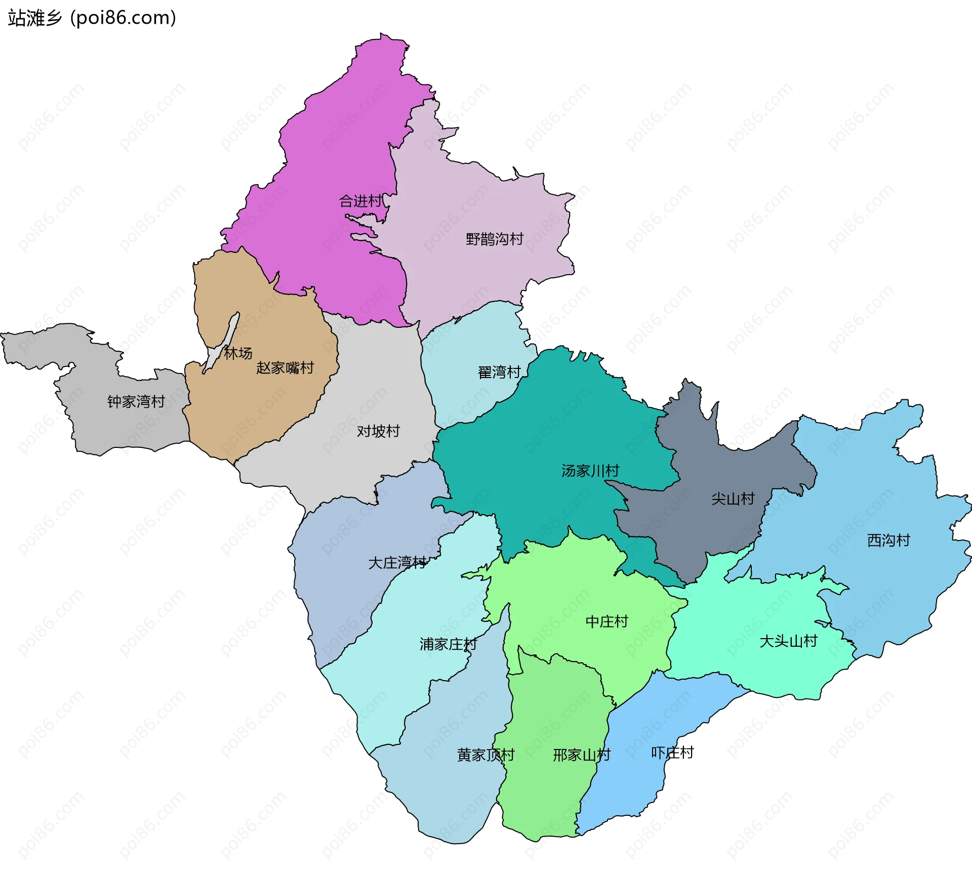 站滩乡边界地图(五级行政区划)