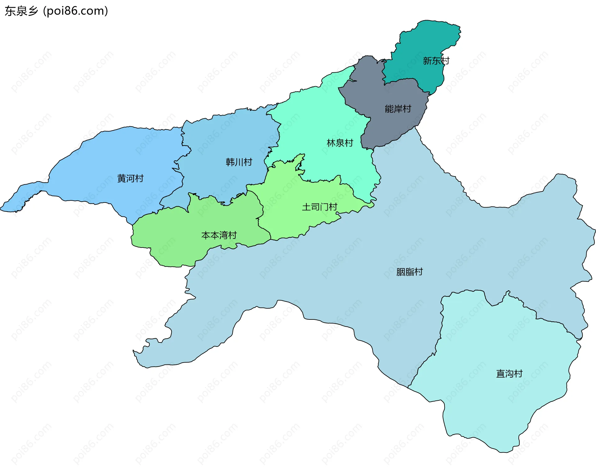 东泉乡边界地图(五级行政区划)