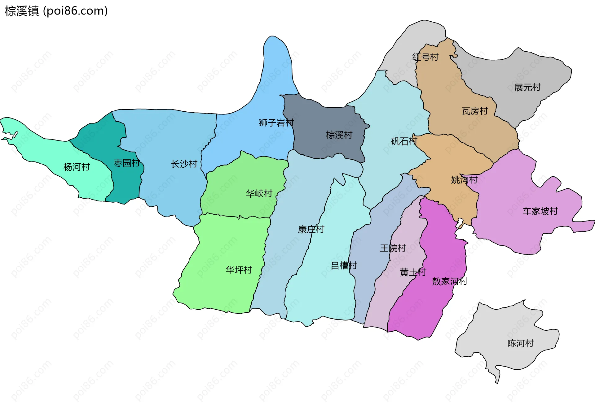 棕溪镇边界地图(五级行政区划)