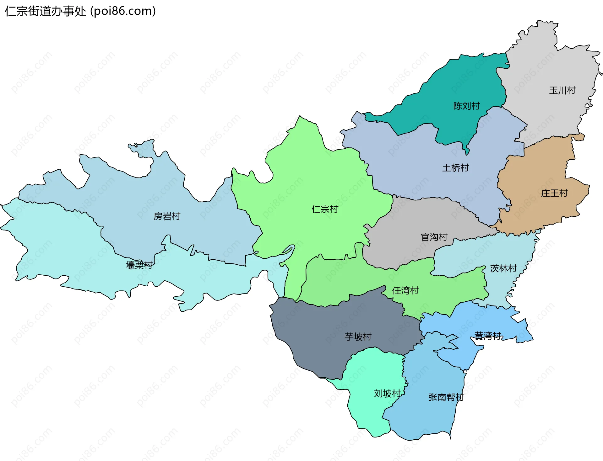仁宗街道办事处边界地图(五级行政区划)