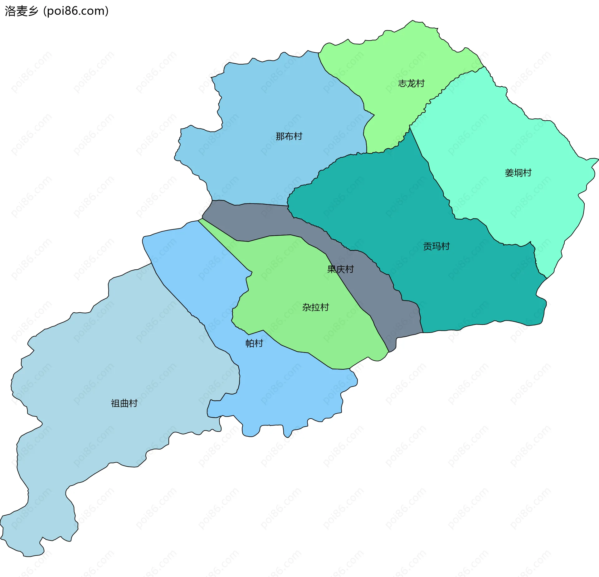 洛麦乡边界地图(五级行政区划)