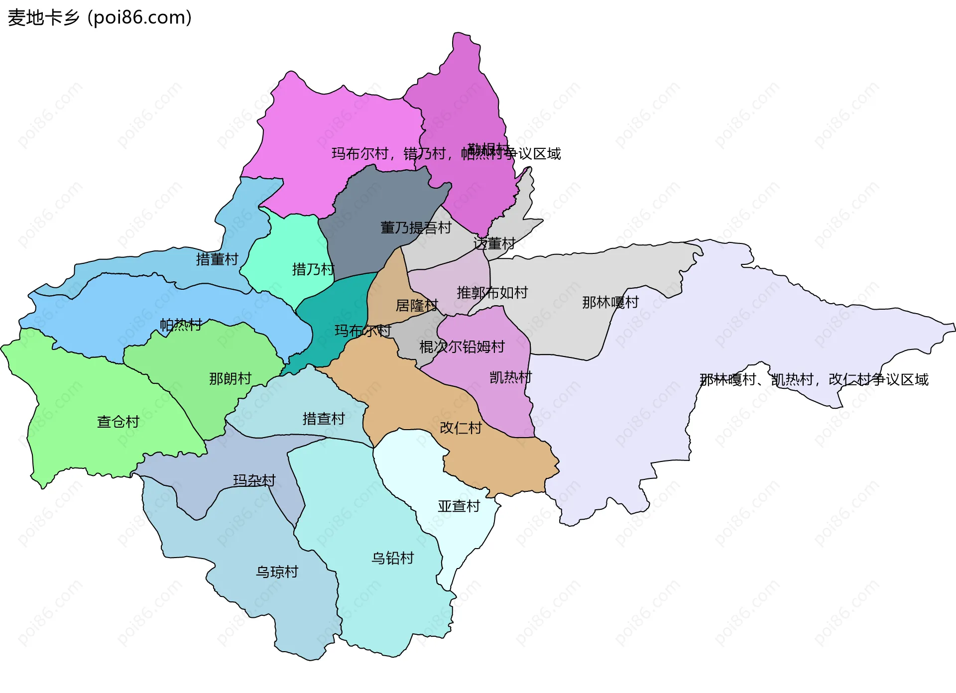 麦地卡乡边界地图(五级行政区划)