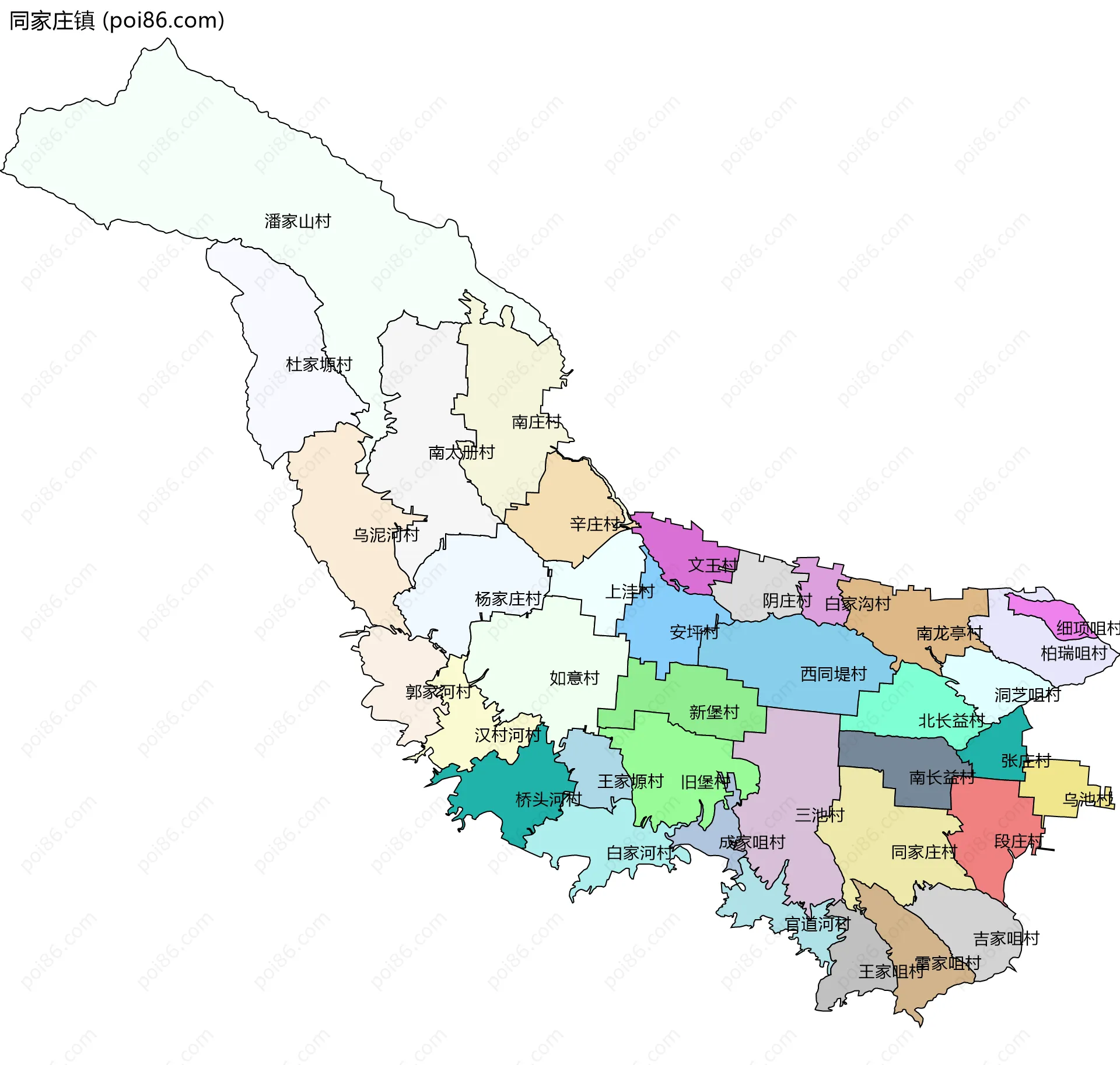同家庄镇边界地图(五级行政区划)