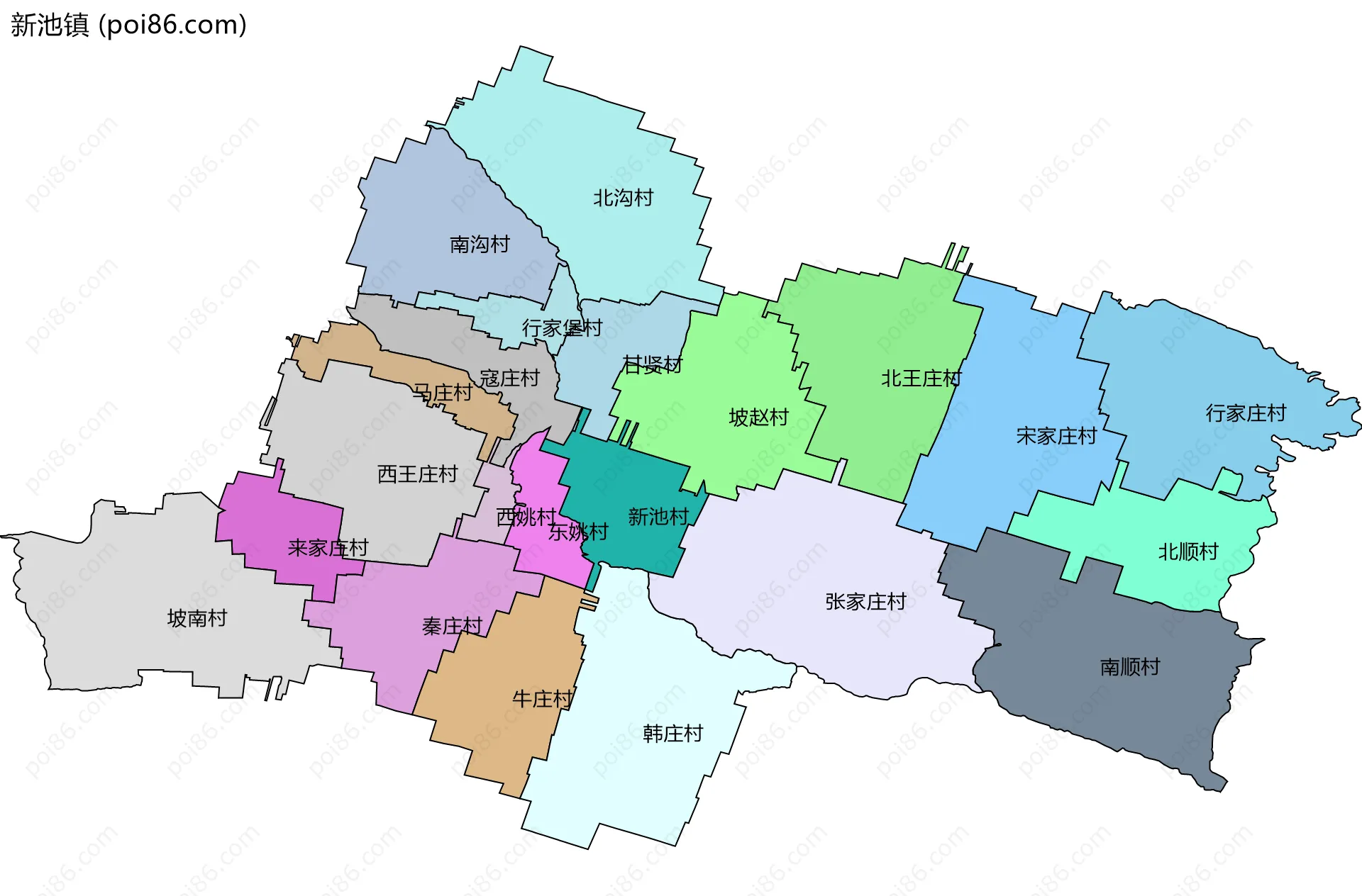 新池镇边界地图(五级行政区划)