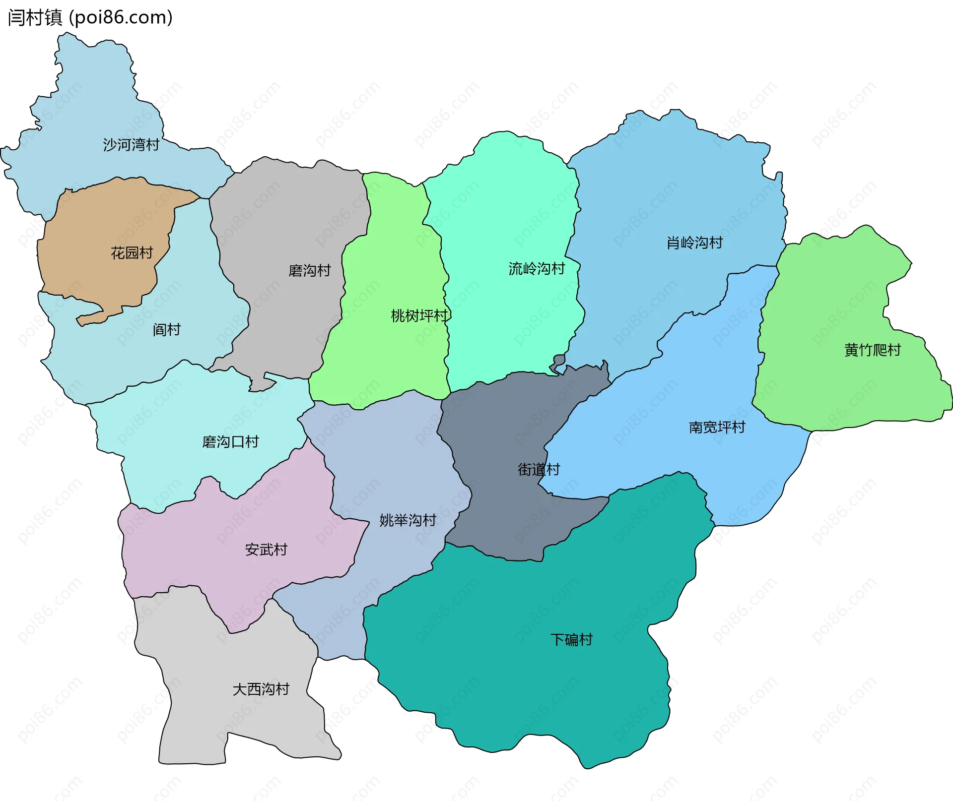 闫村镇边界地图(五级行政区划)