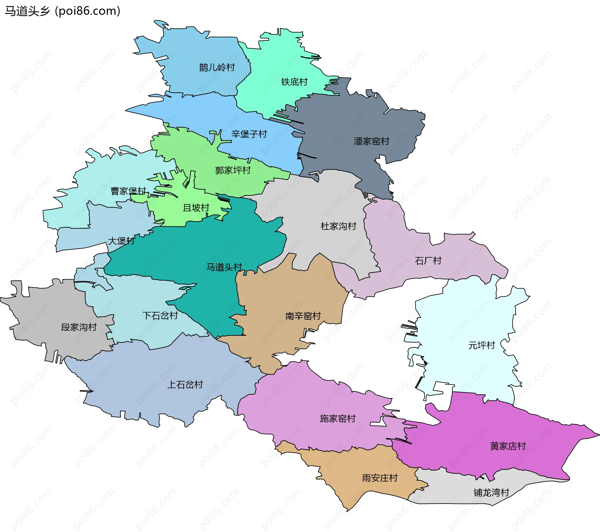 马道头乡边界地图(五级行政区划)