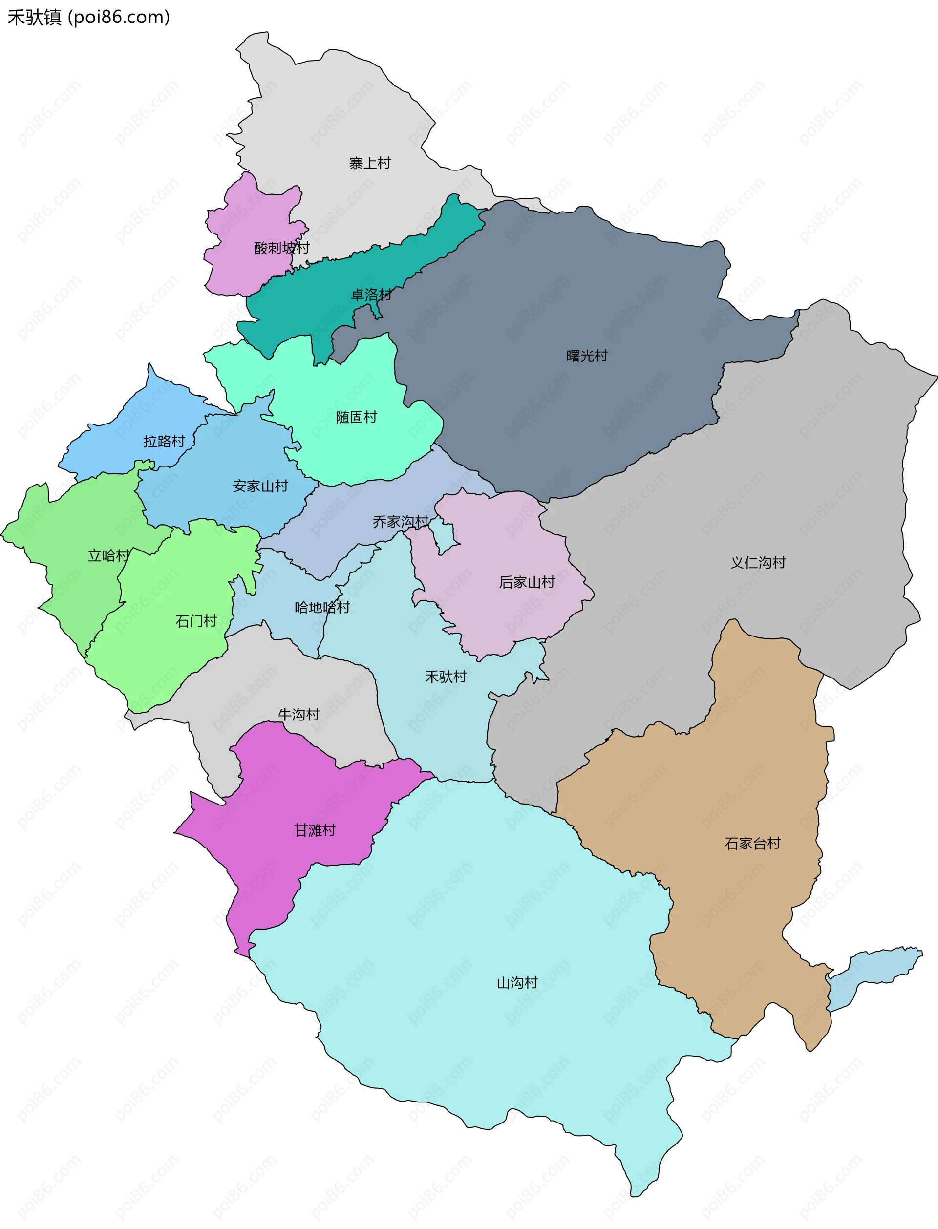 禾驮镇边界地图(五级行政区划)