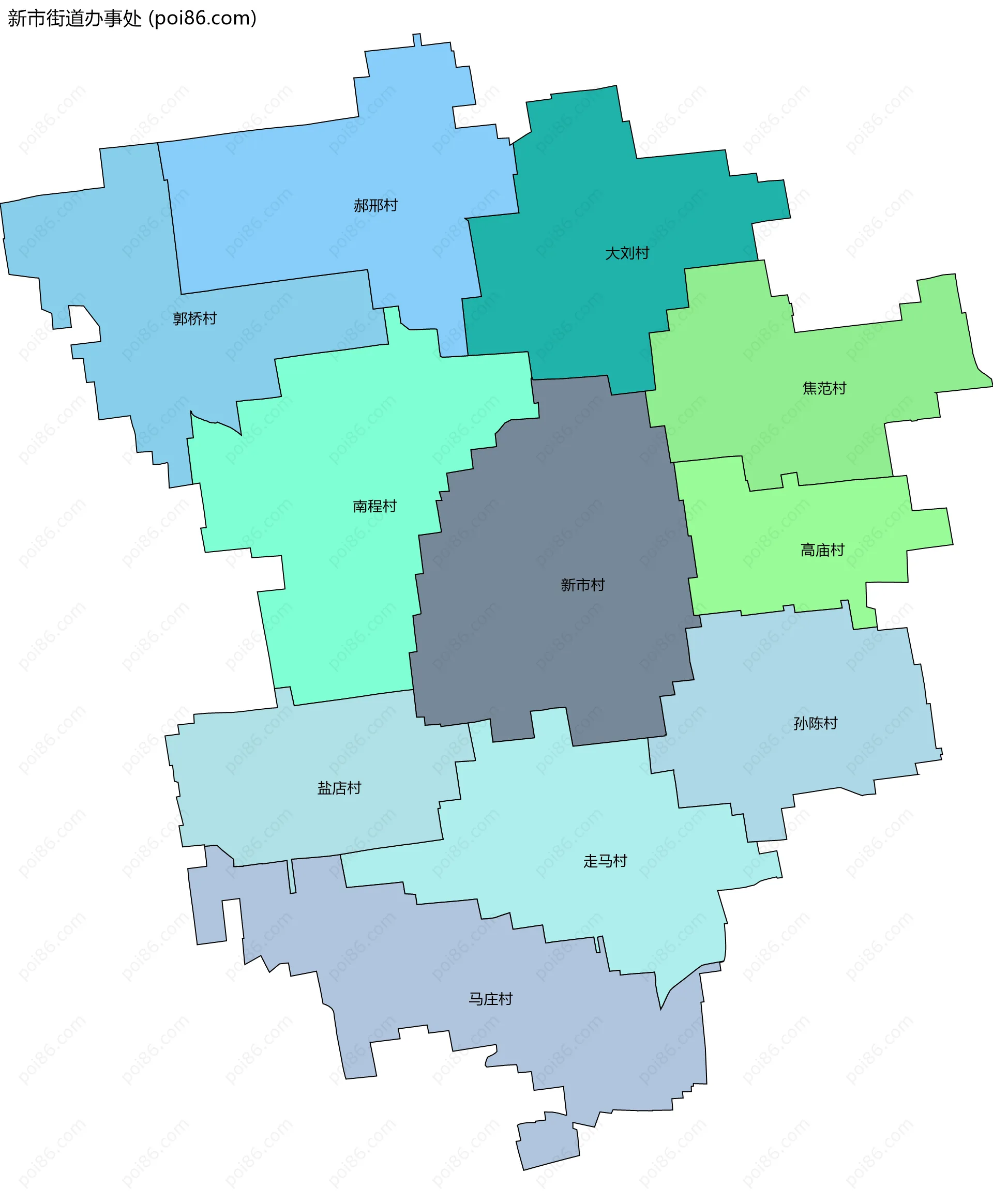 新市街道办事处边界地图(五级行政区划)