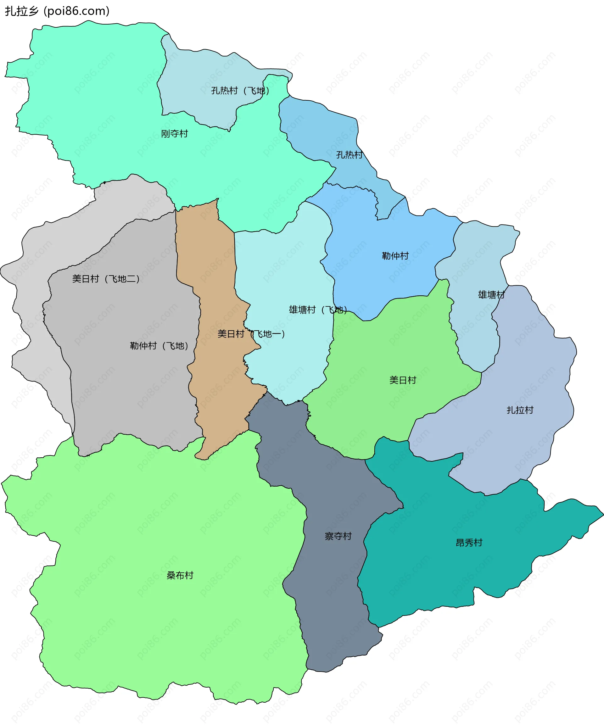 扎拉乡边界地图(五级行政区划)