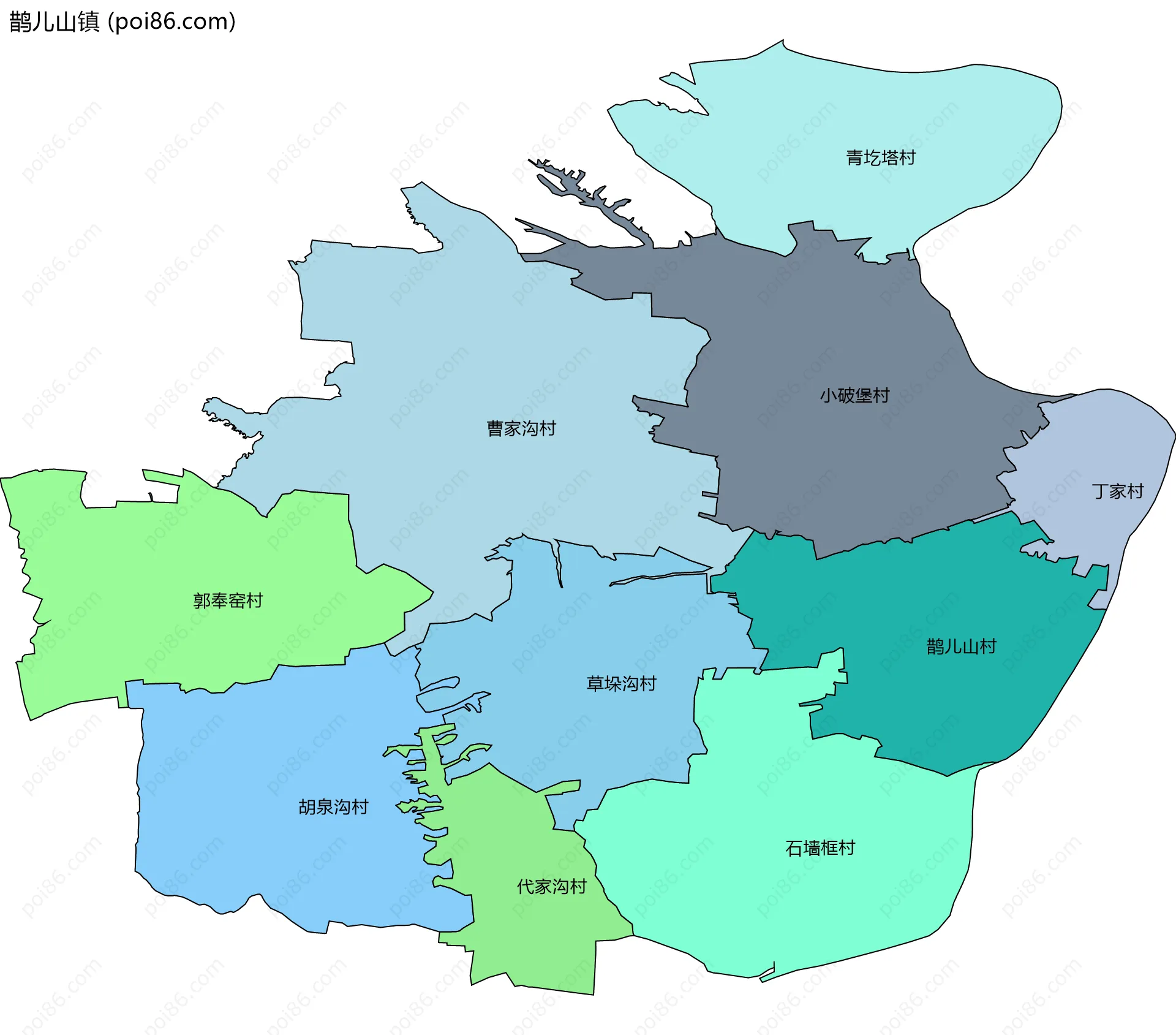 鹊儿山镇边界地图(五级行政区划)