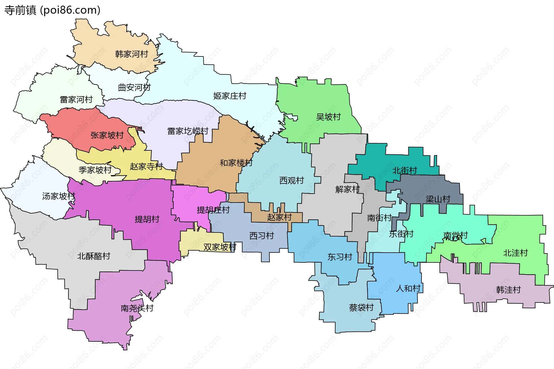 寺前镇边界地图(五级行政区划)