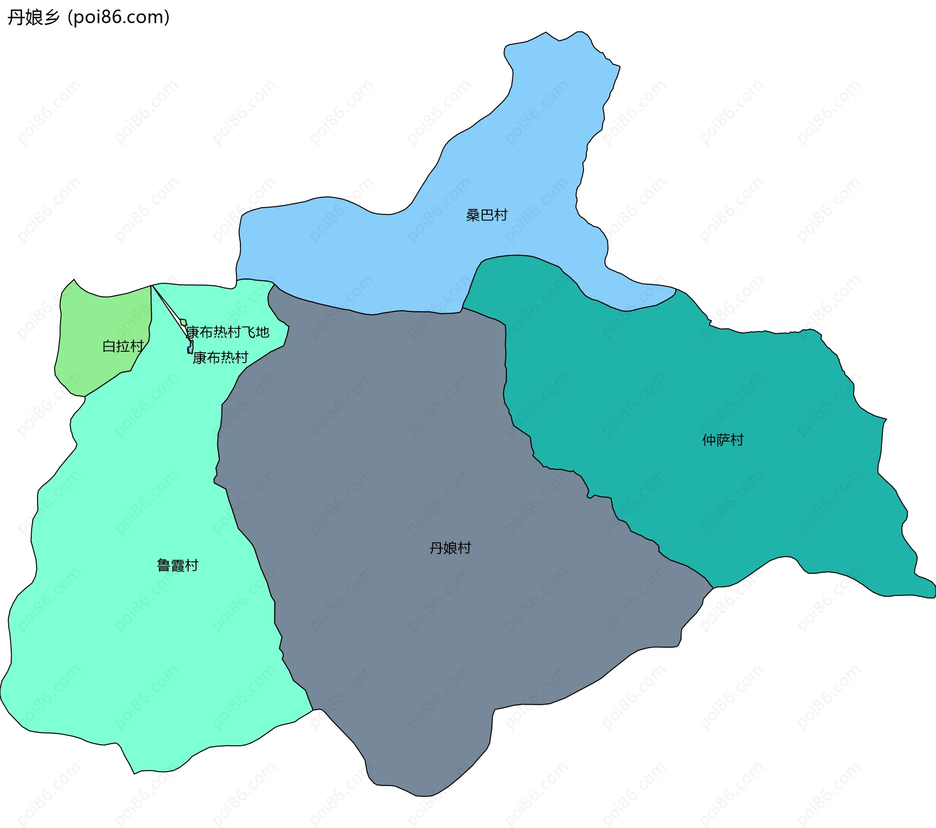 丹娘乡边界地图(五级行政区划)