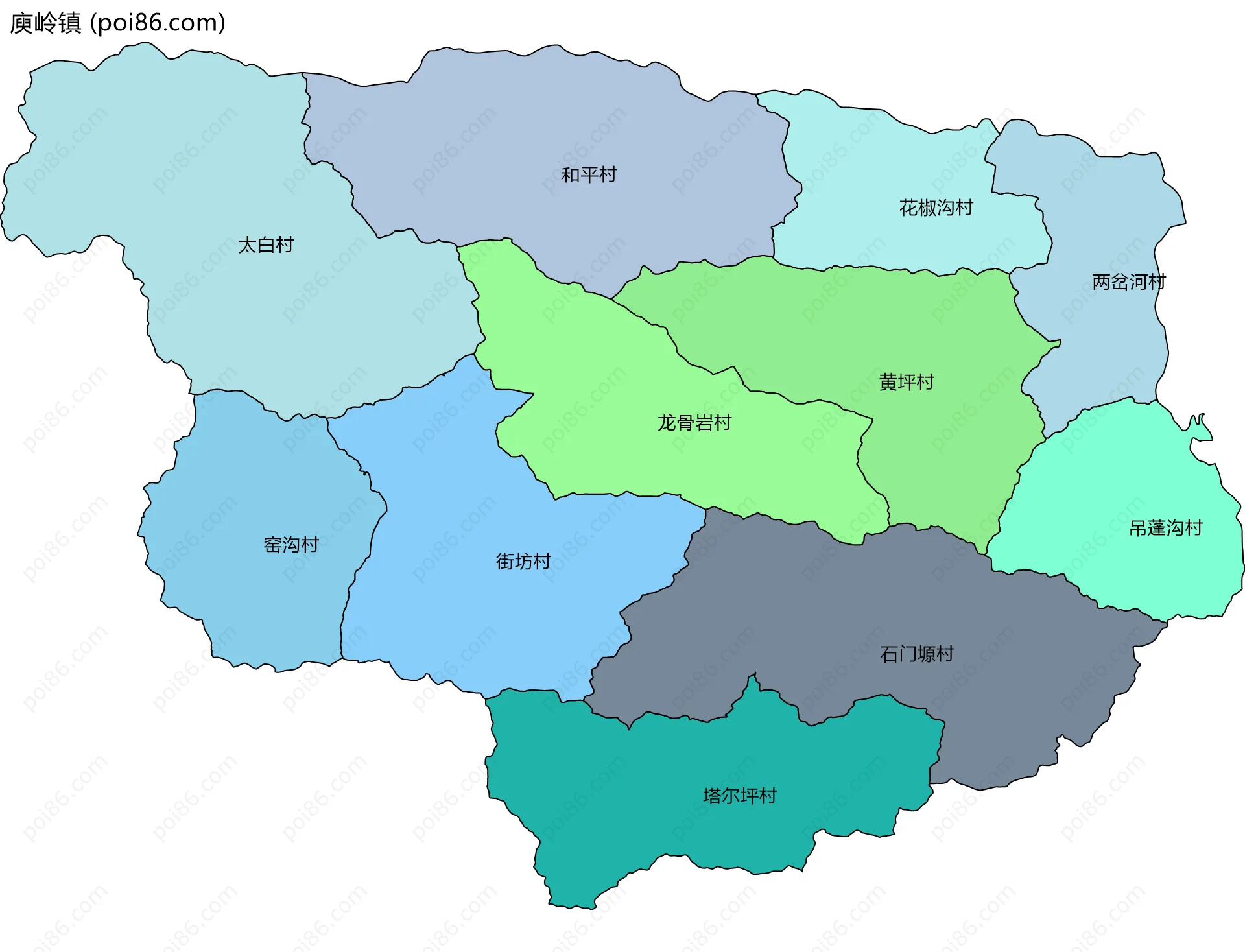 庾岭镇边界地图(五级行政区划)