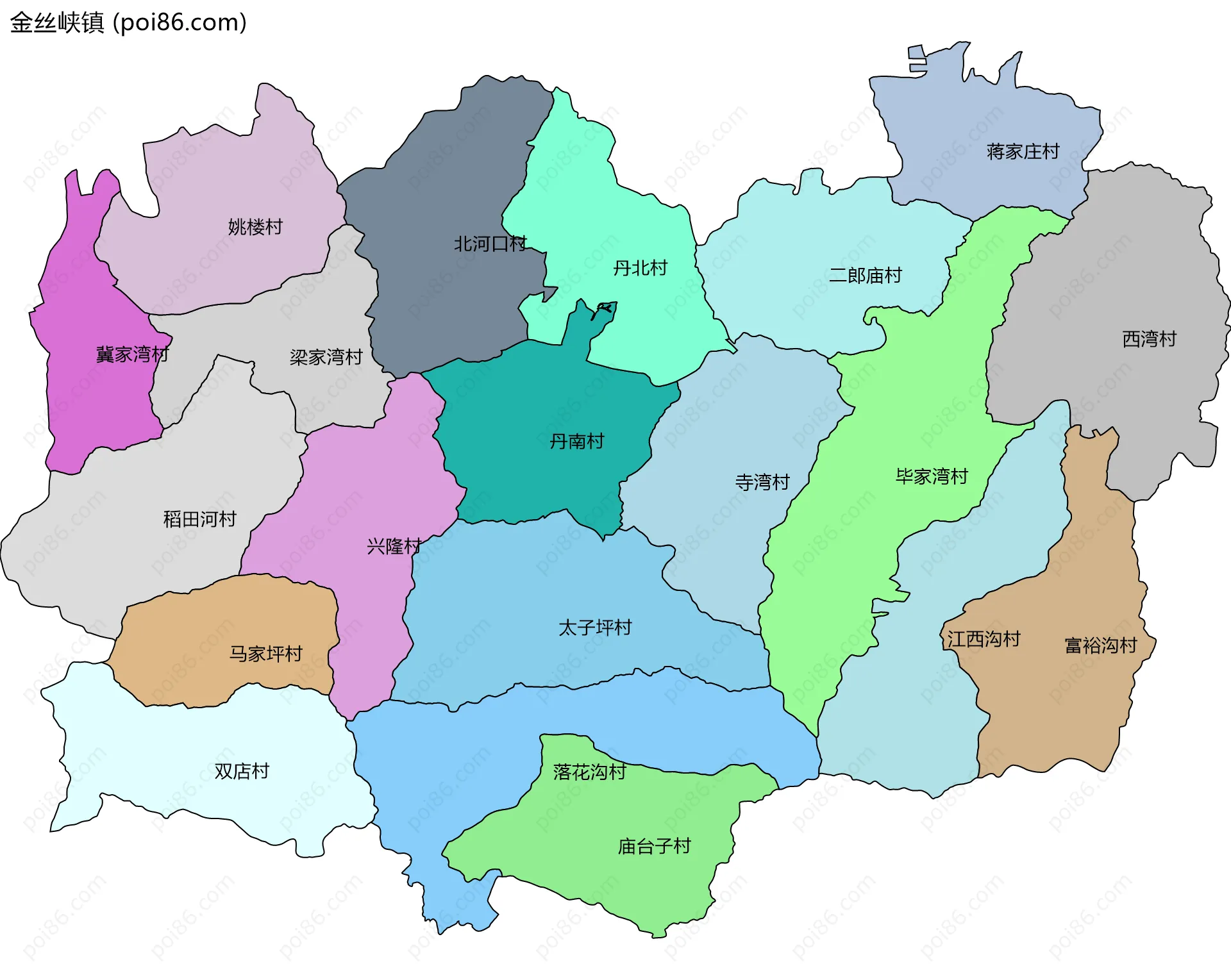 金丝峡镇边界地图(五级行政区划)