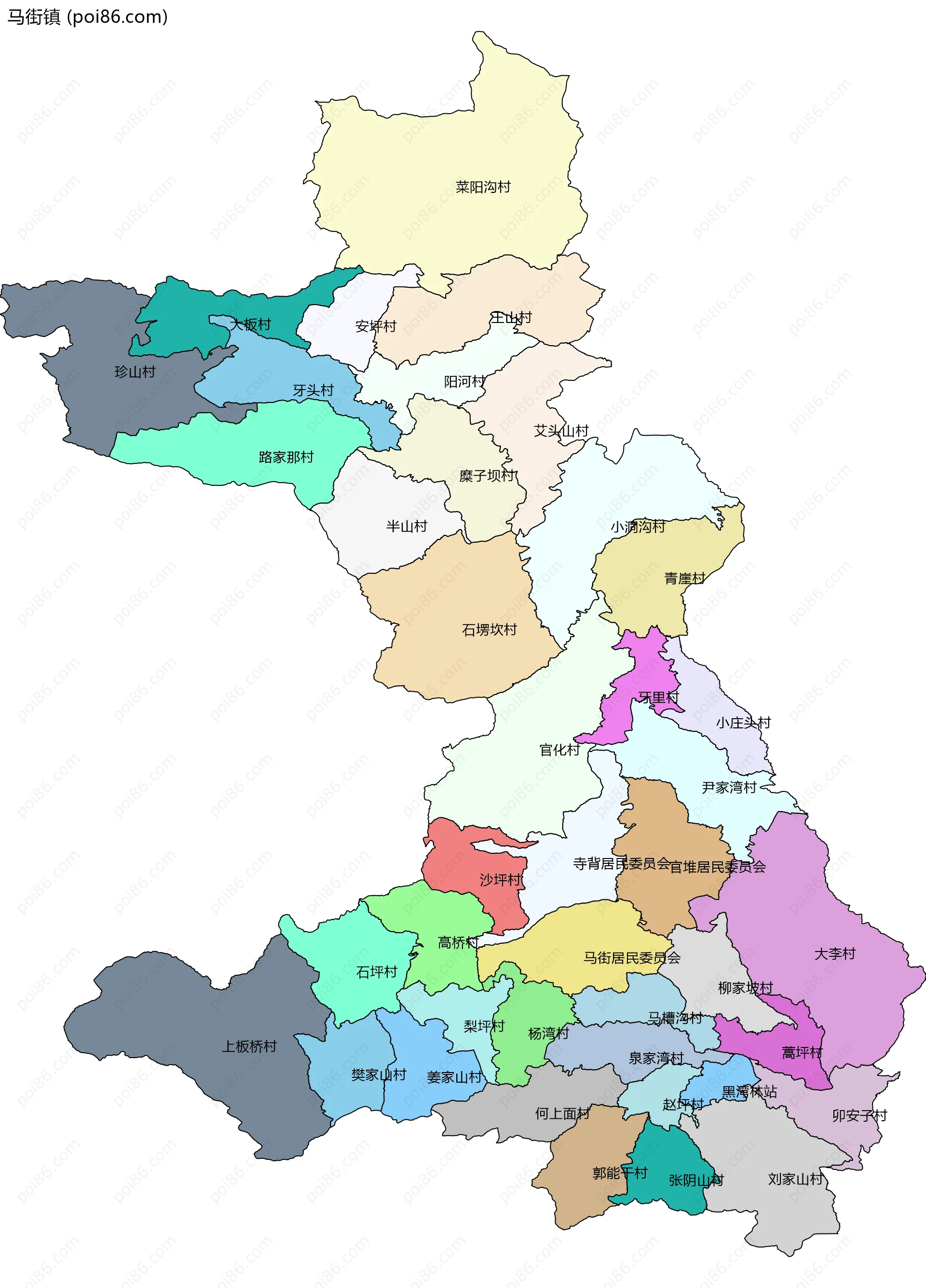 马街镇边界地图(五级行政区划)