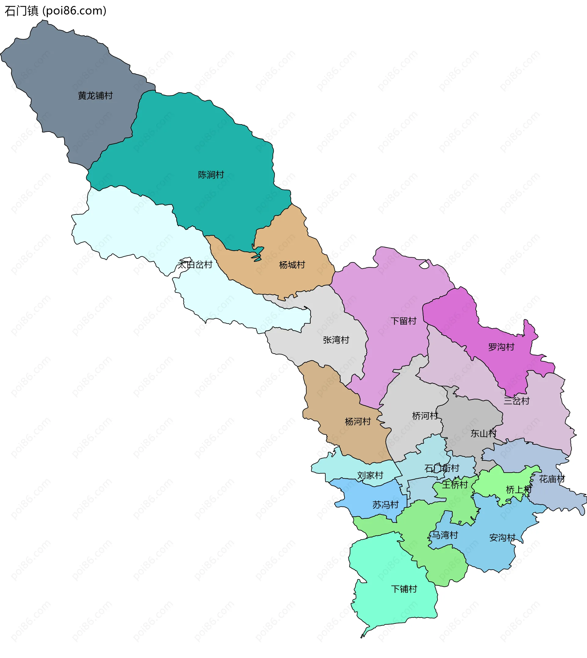 石门镇边界地图(五级行政区划)