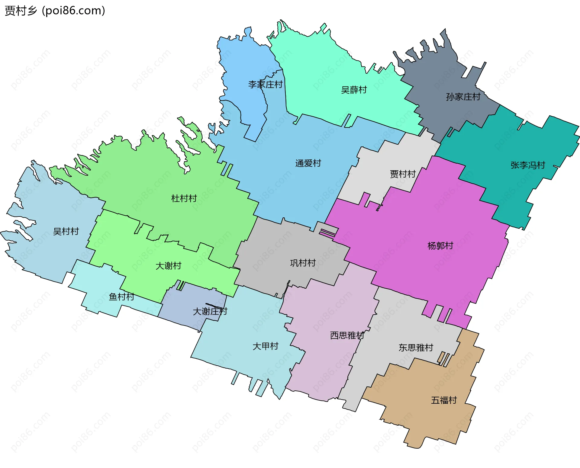 贾村乡边界地图(五级行政区划)
