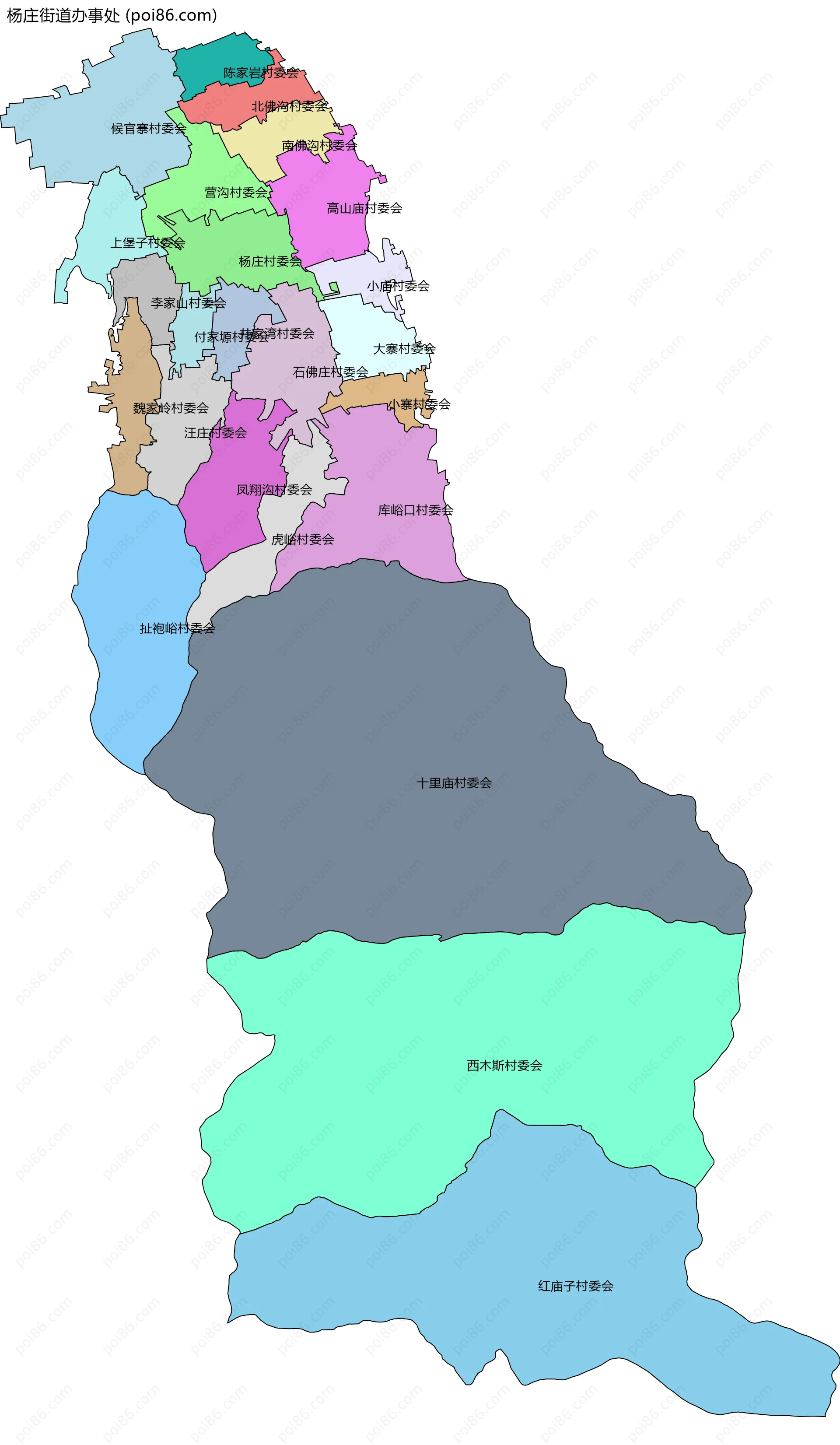 杨庄街道办事处边界地图(五级行政区划)